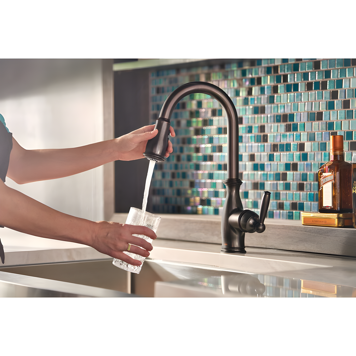 Moen MOEN Brantford Single-Handle Pull-Down Sprayer Kitchen Faucet with Reflex and Power Boost in Oil Rubbed Bronze 7185ORB