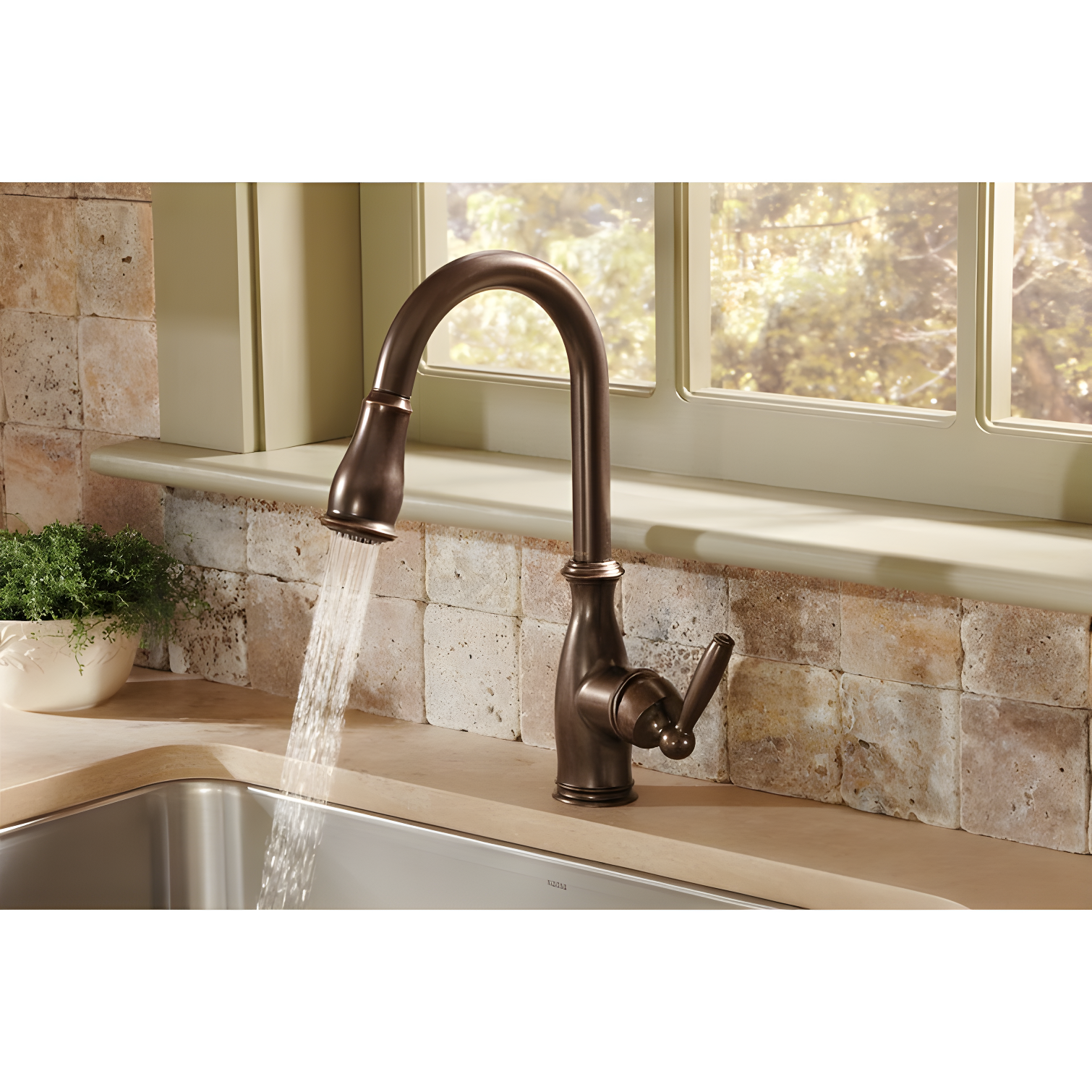 Moen MOEN Brantford Single-Handle Pull-Down Sprayer Kitchen Faucet with Reflex and Power Boost in Oil Rubbed Bronze 7185ORB