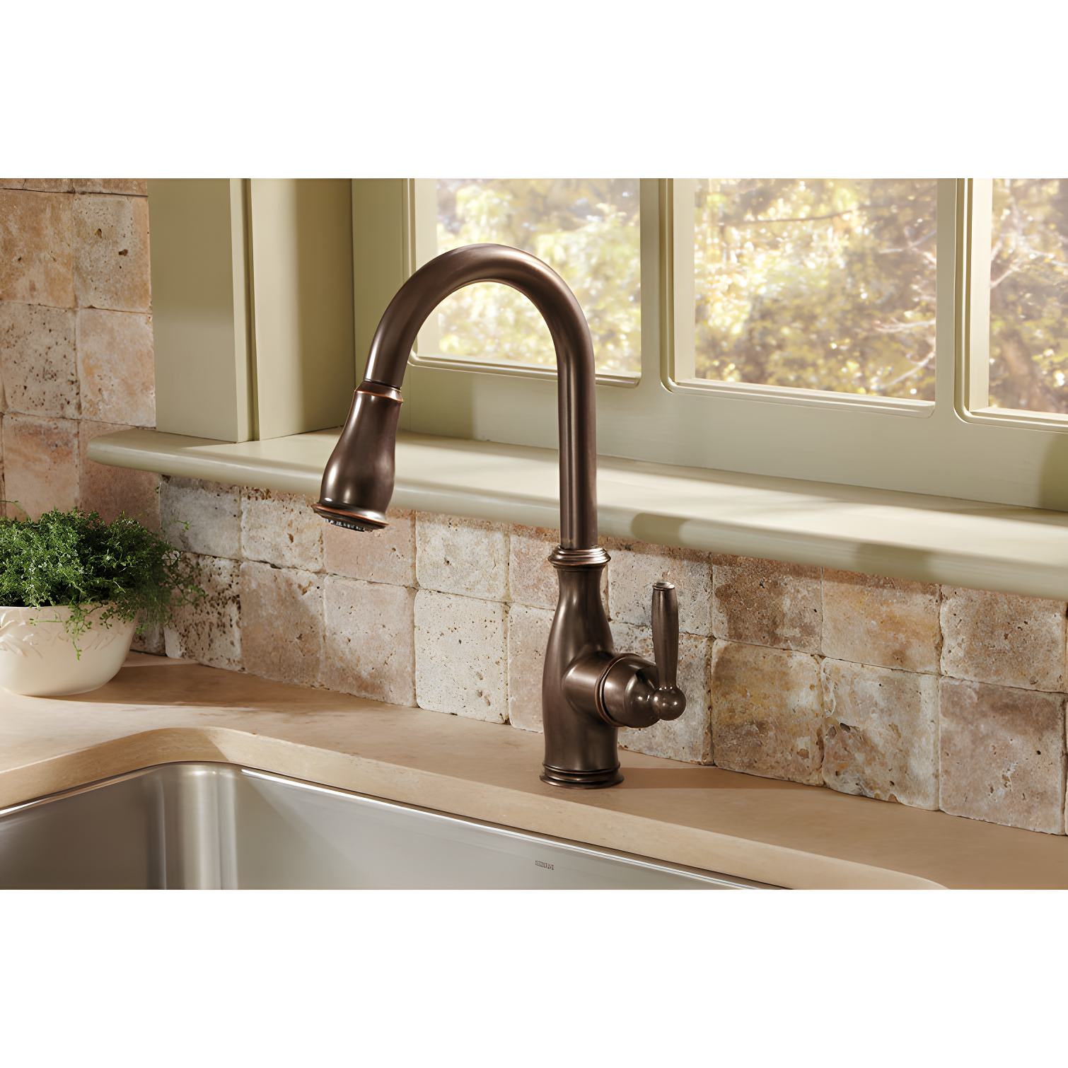 Moen MOEN Brantford Single-Handle Pull-Down Sprayer Kitchen Faucet with Reflex and Power Boost in Oil Rubbed Bronze 7185ORB