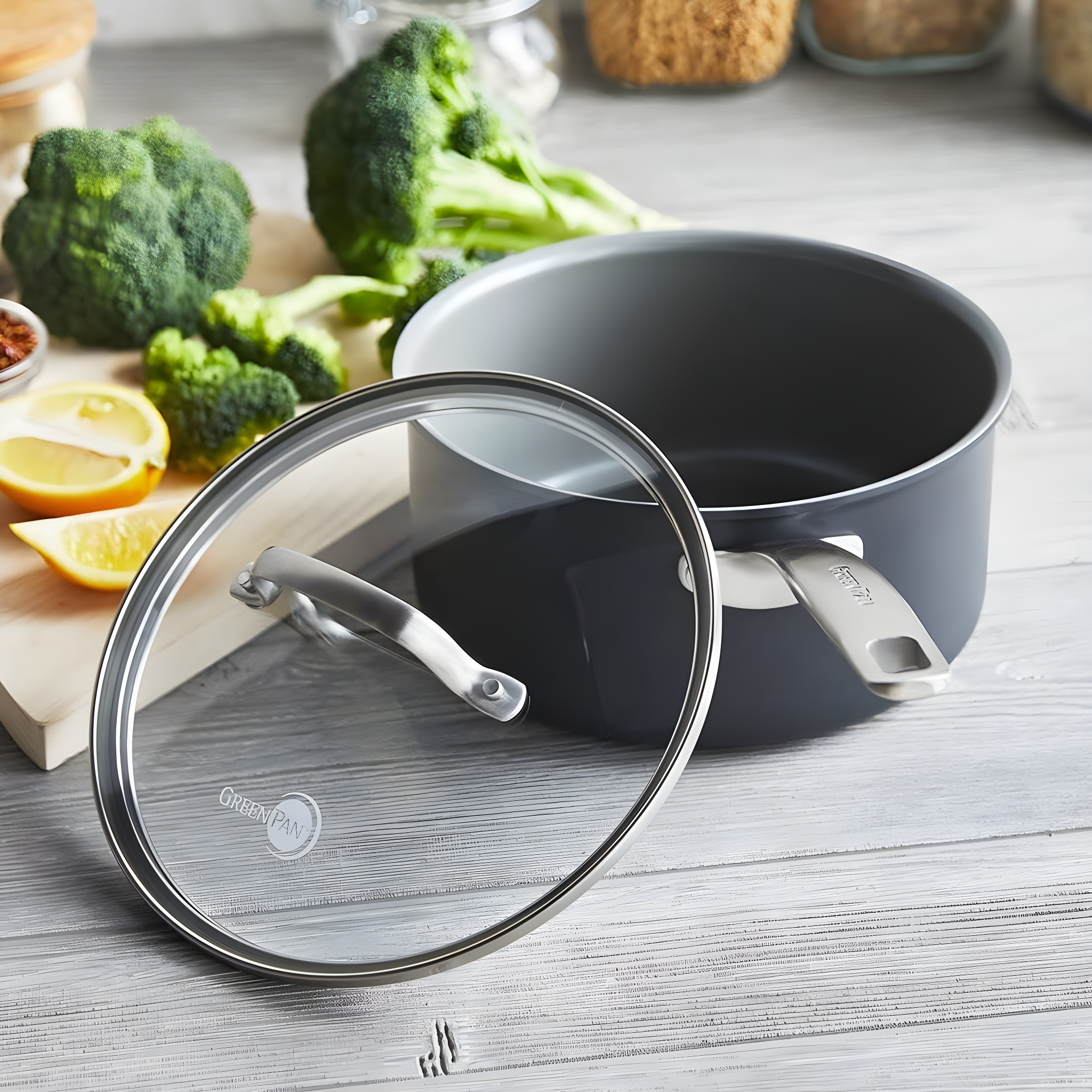 GreenPan GreenPan Chatham Healthy Ceramic Non-stick Covered Saucepan, 3 Quart, Gray