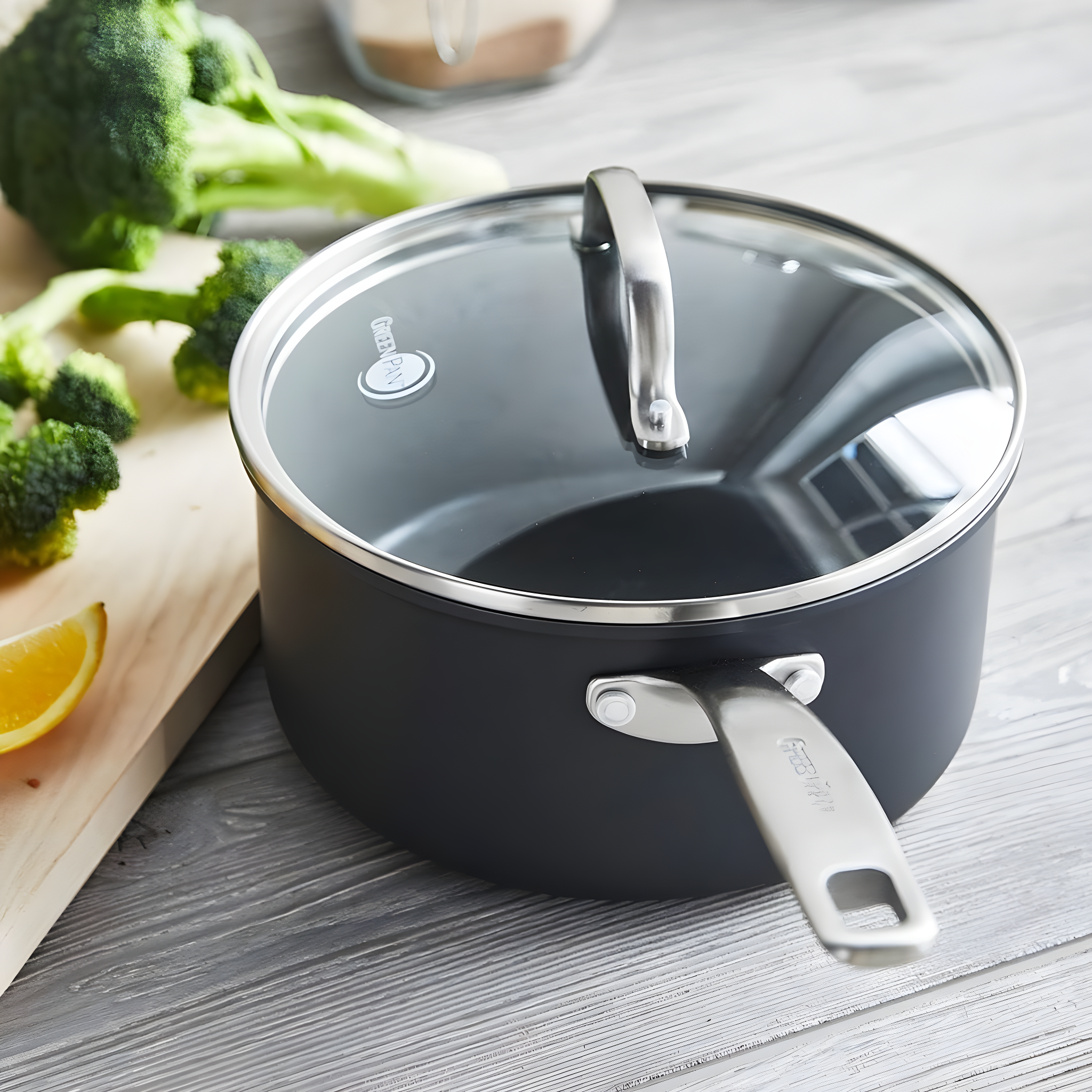 GreenPan GreenPan Chatham Healthy Ceramic Non-stick Covered Saucepan, 3 Quart, Gray