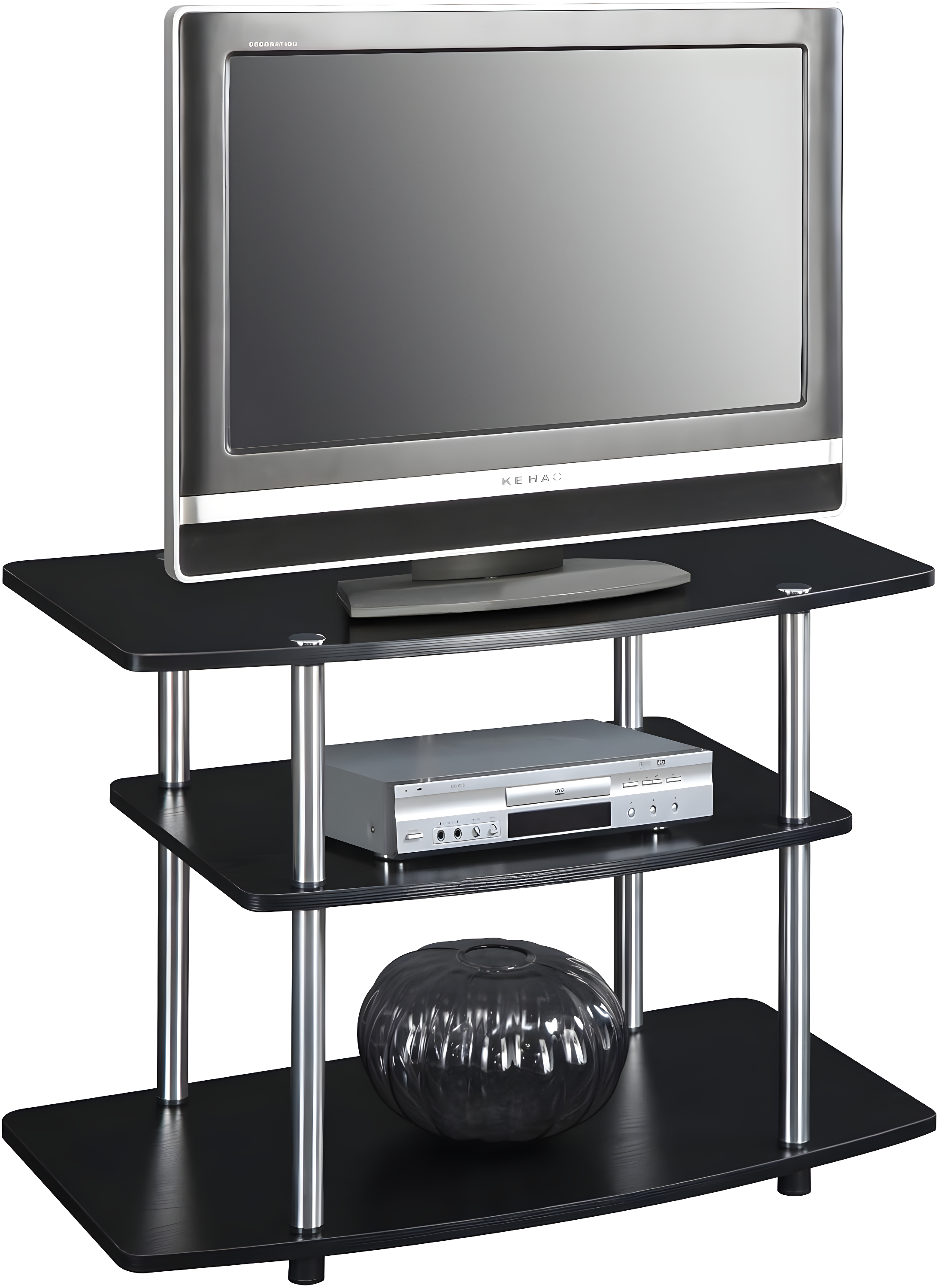 Convenience Concepts Designs2Go Three-Tier TV Stand in Black Wood Finish
