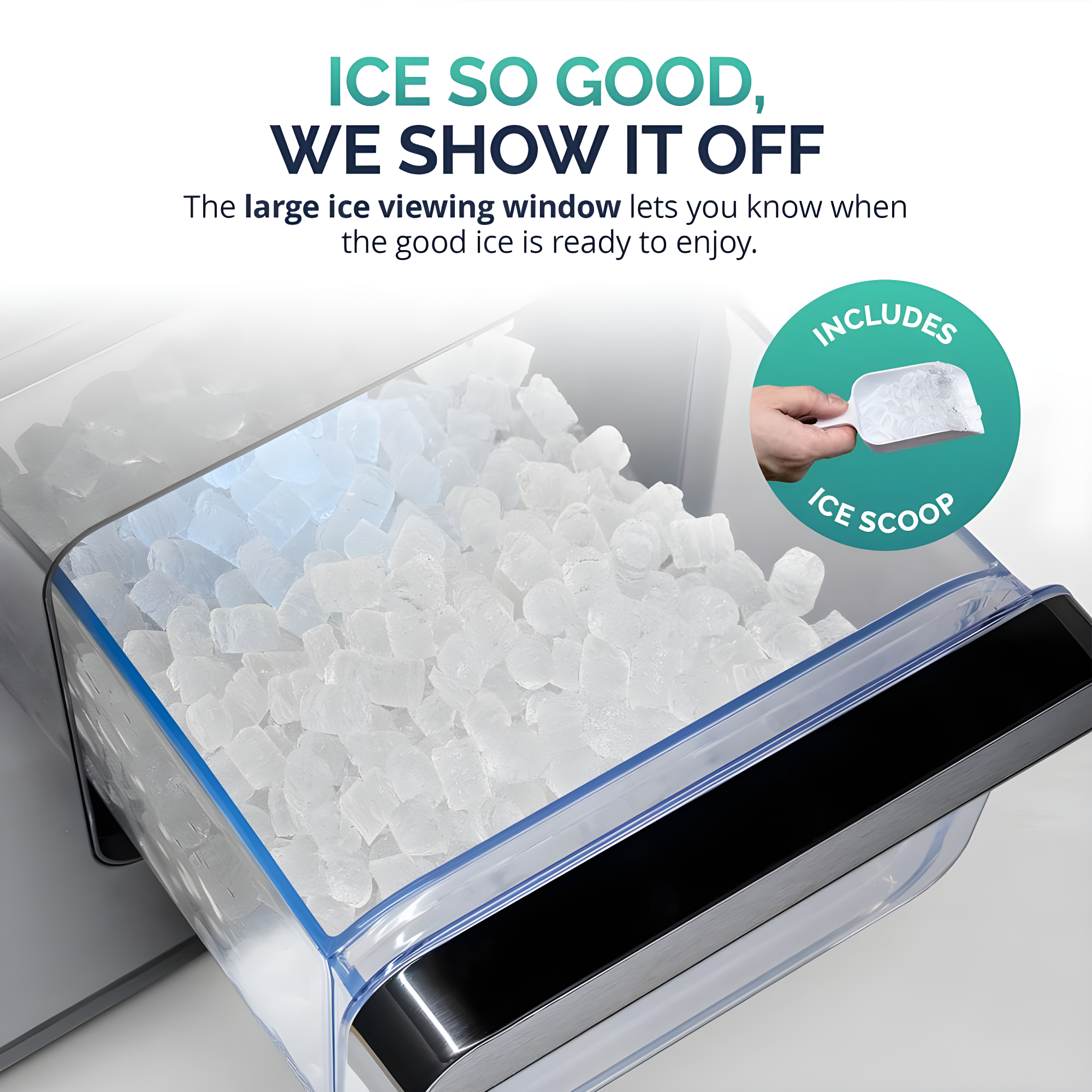 Luma Nugget Countertop Ice Maker, 44 lbs in 24 hours, Black Stainless Steel Ice Machine