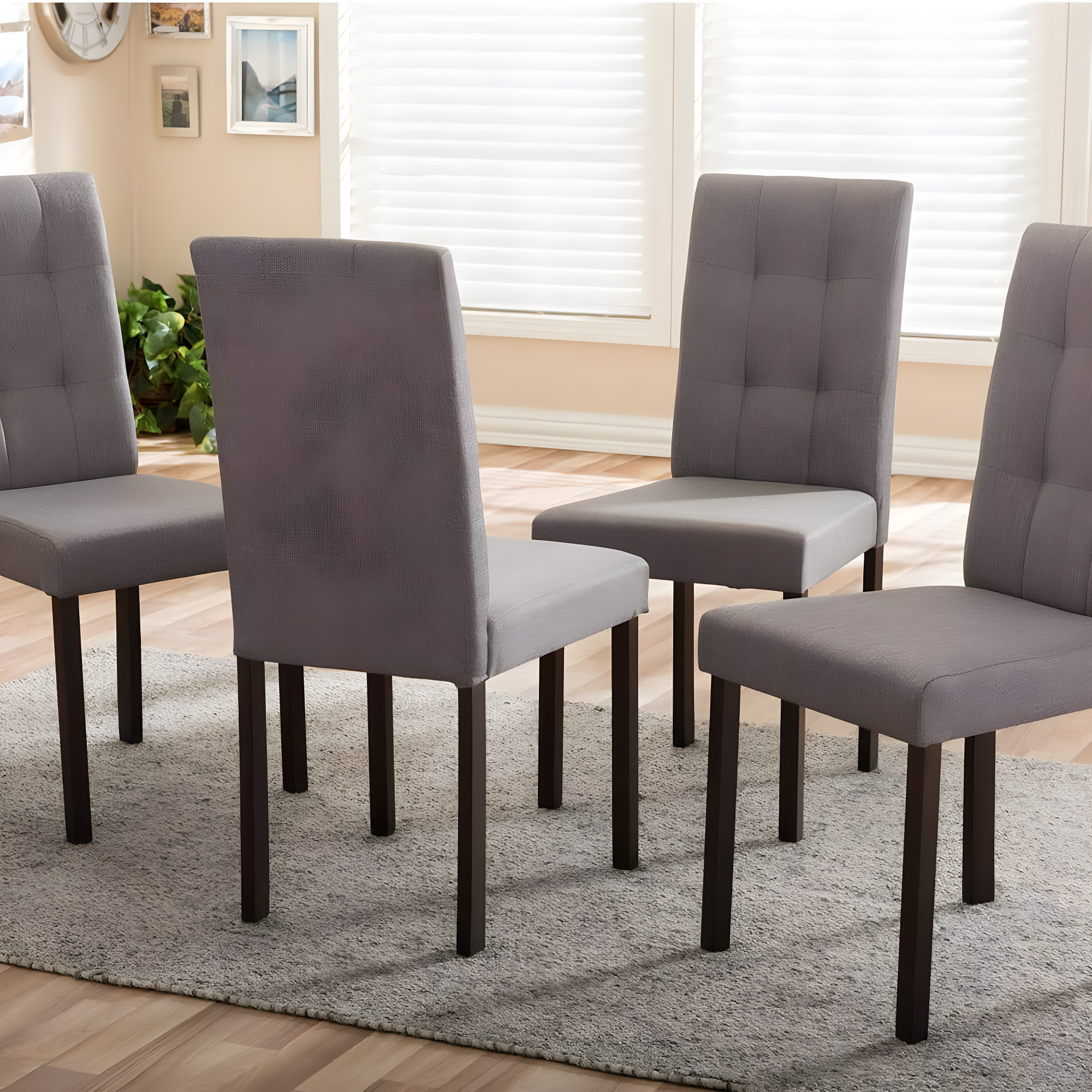 Set of 4 Andrew Modern & Contemporary Fabric Upholstered Grid-tufting Dining Chairs Gray - Baxton Studio: Chic Design, Polyester, Rubberwood Legs