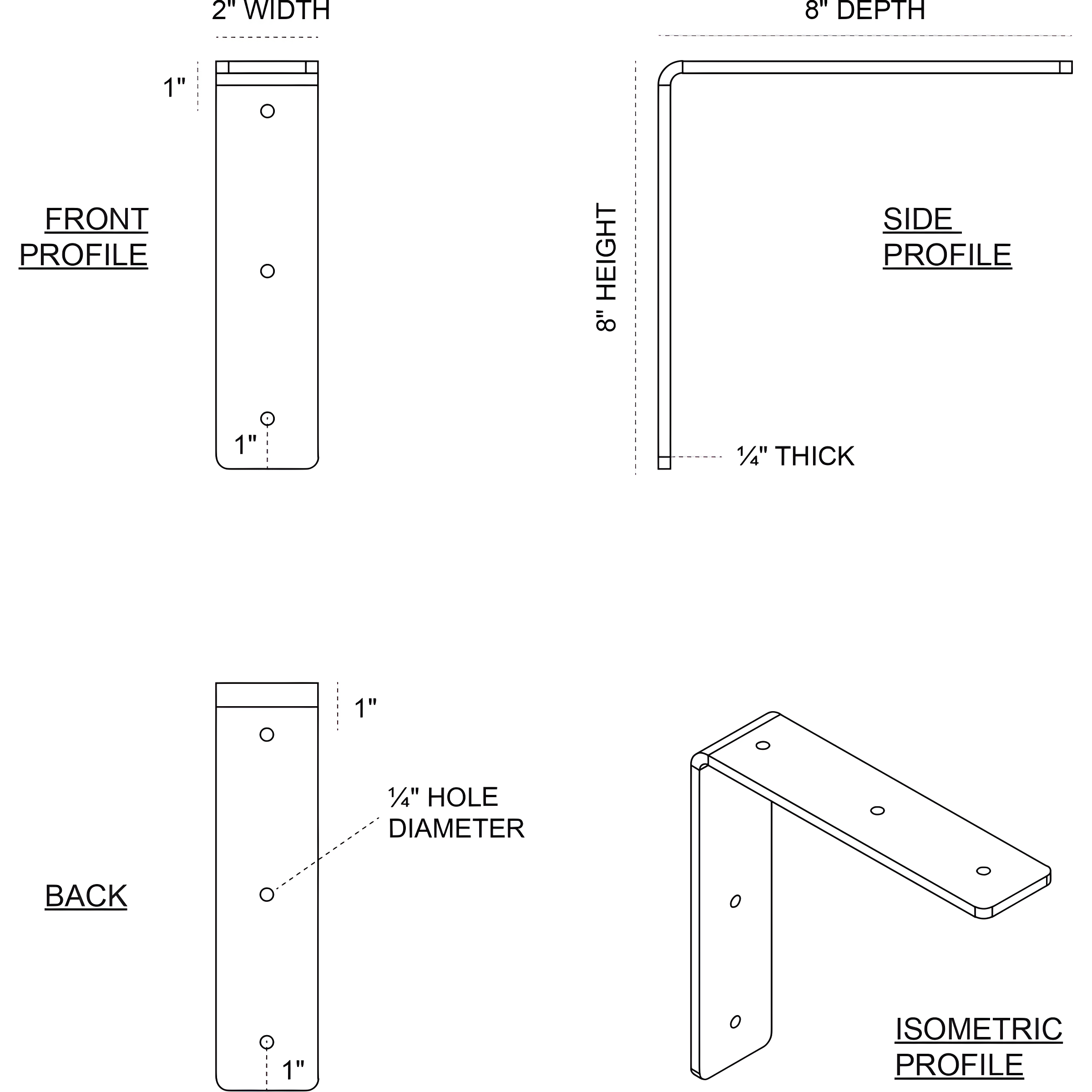 Ekena Millwork 2"W x 8"D x 8"H Hamilton Steel Bracket, Hammered Brown