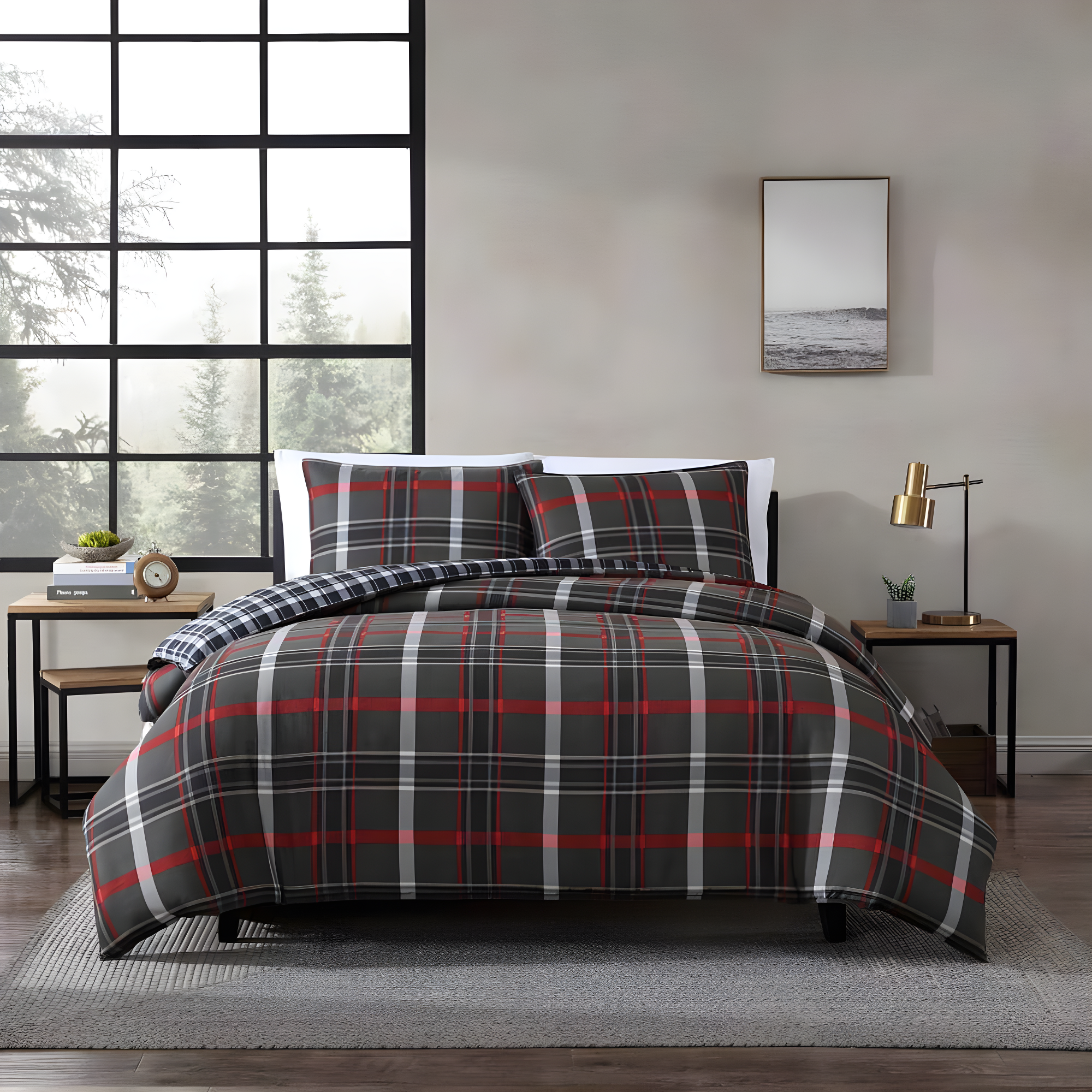 Eddie Bauer Eddie Bauer Willow Plaid Reversible Grey Duvet Cover Set