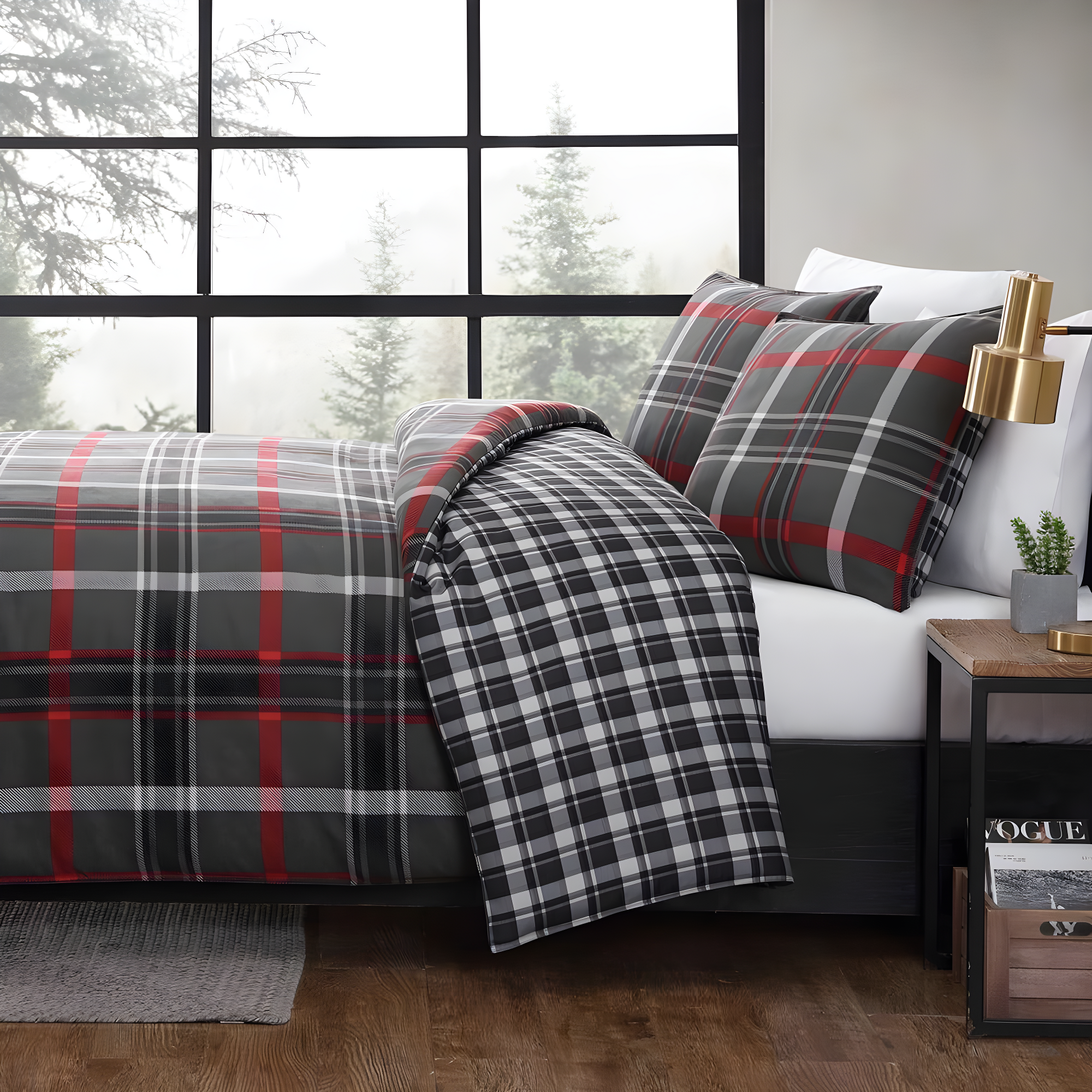 Eddie Bauer Eddie Bauer Willow Plaid Reversible Grey Duvet Cover Set