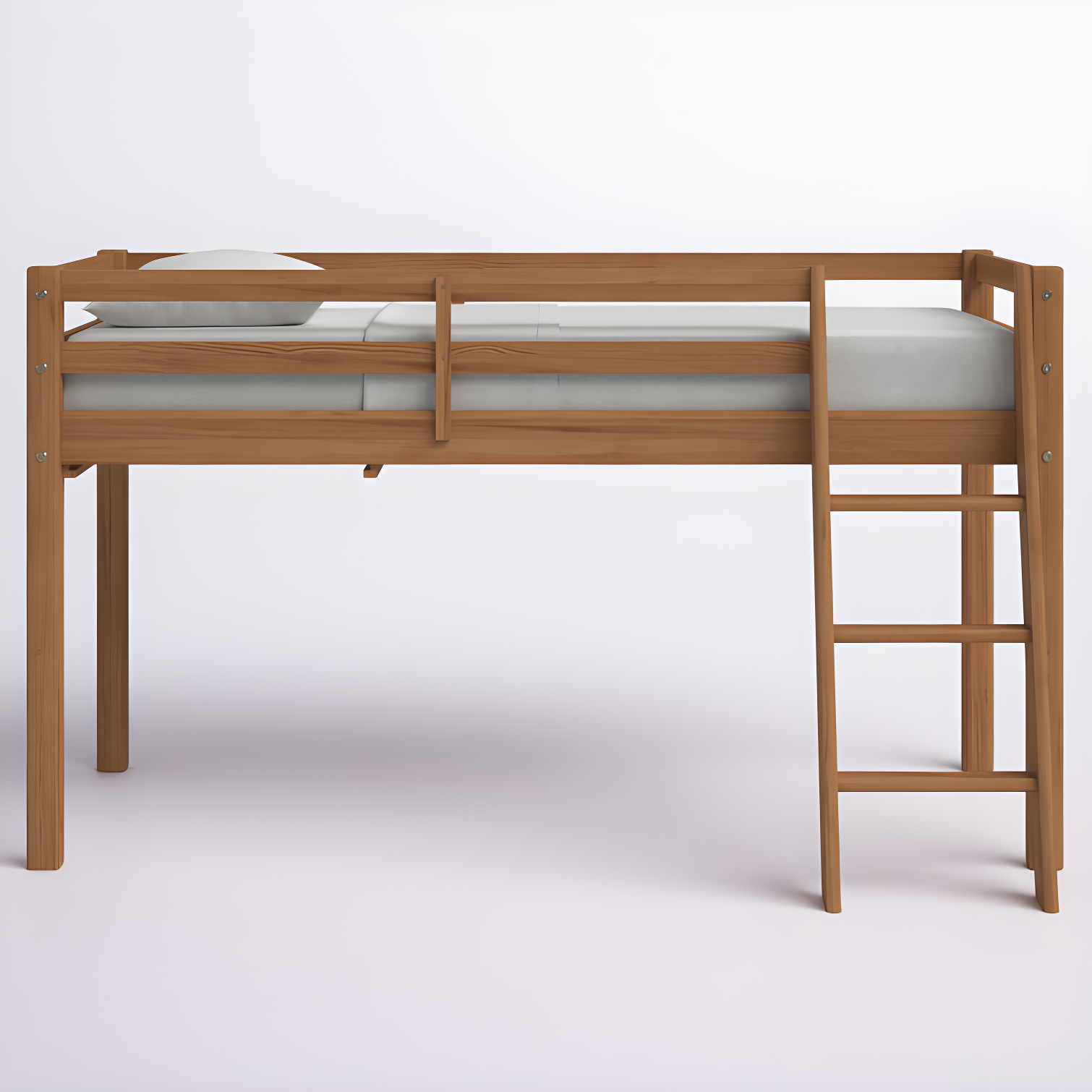 Kwinana Roxy Twin Size Junior Wood Loft Bed, Sturdy Wooden Frame for Kids - Includes Built-in Side Desk & Open Shelving for Storage, Children's Furniture