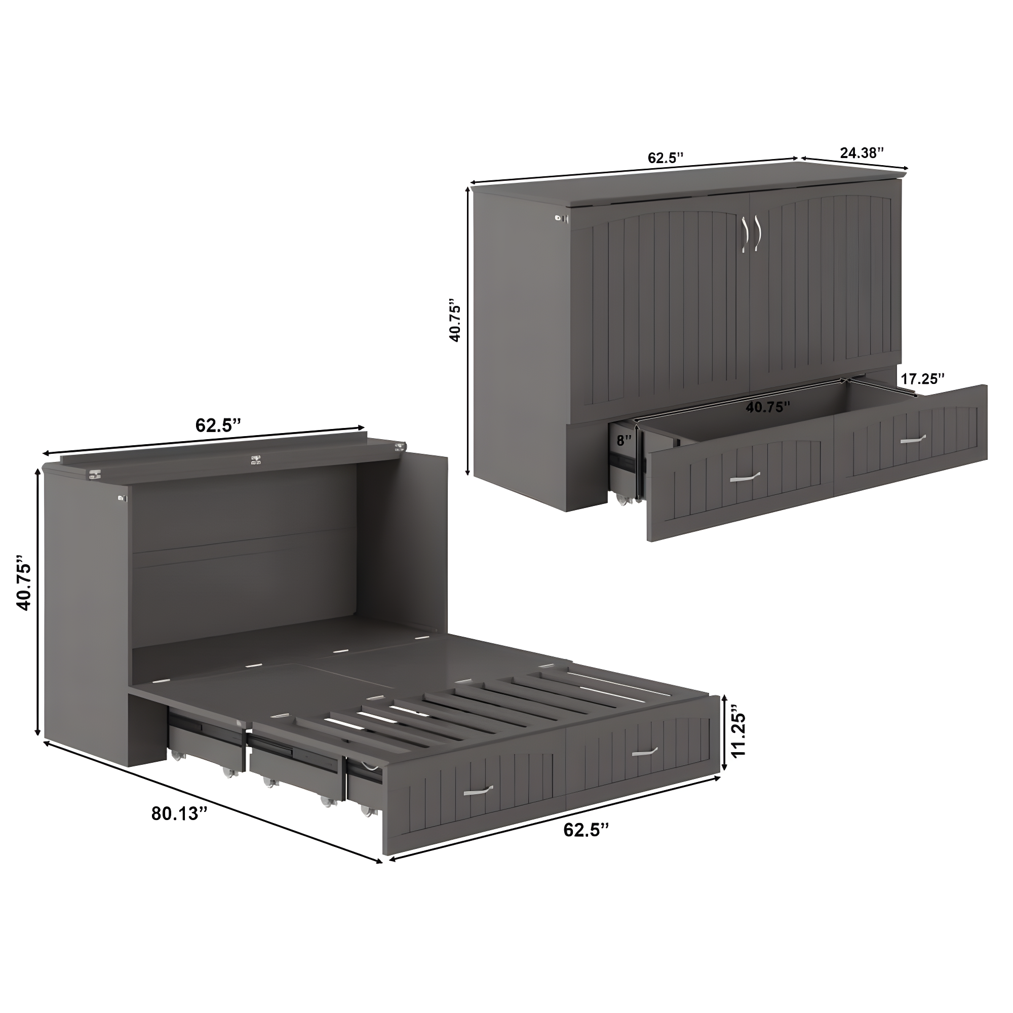 Southampton Murphy Bed Chest Queen Grey with Charging Station