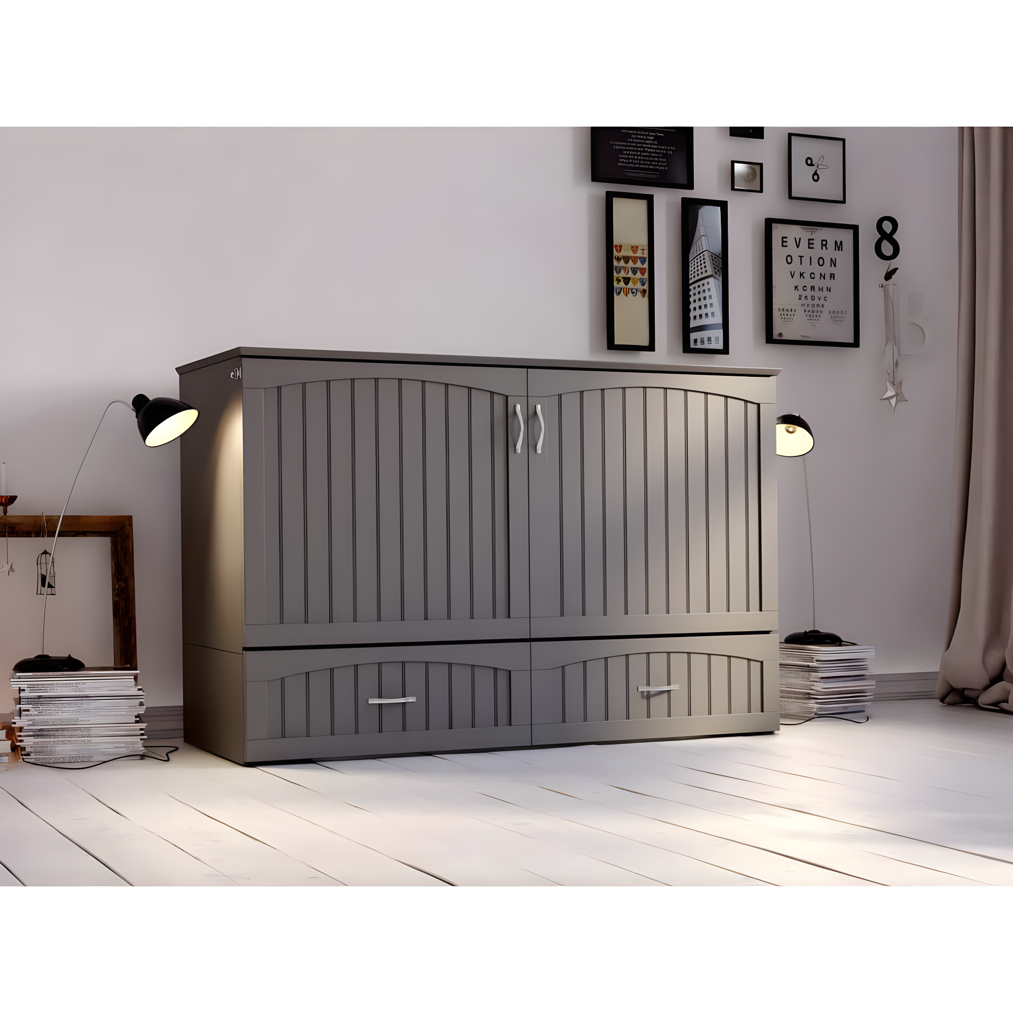 Southampton Murphy Bed Chest Queen Grey with Charging Station