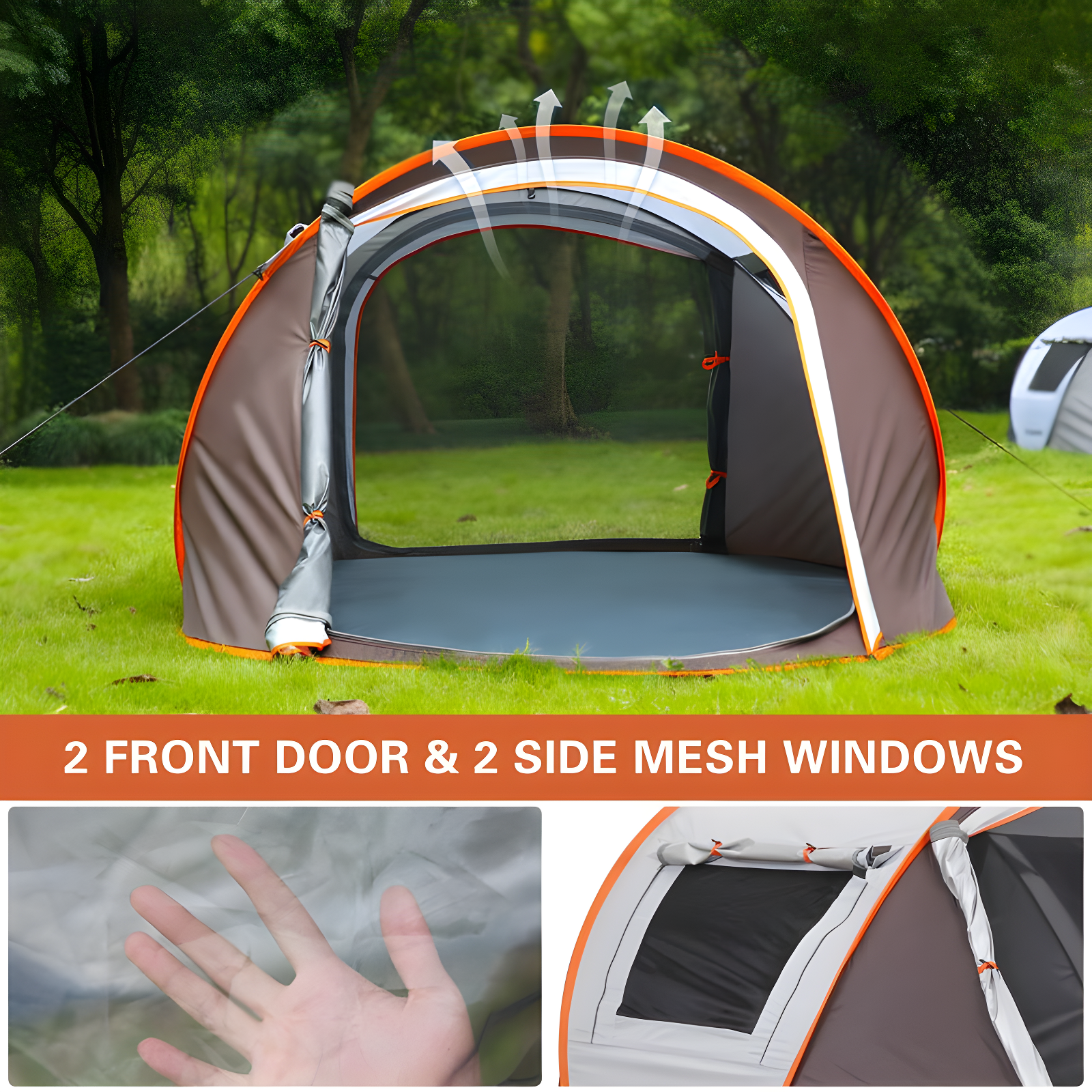 EchoSmile 2-Person White and Brown Pop Up Camping Tent