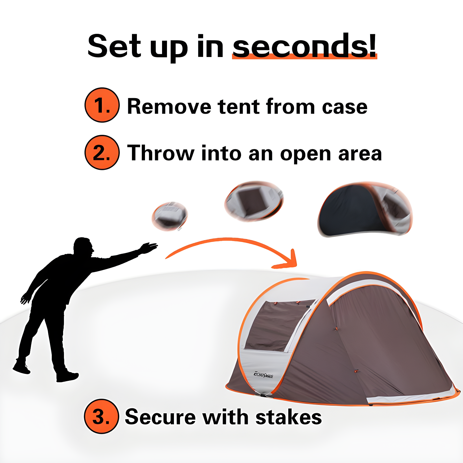 EchoSmile 2-Person White and Brown Pop Up Camping Tent