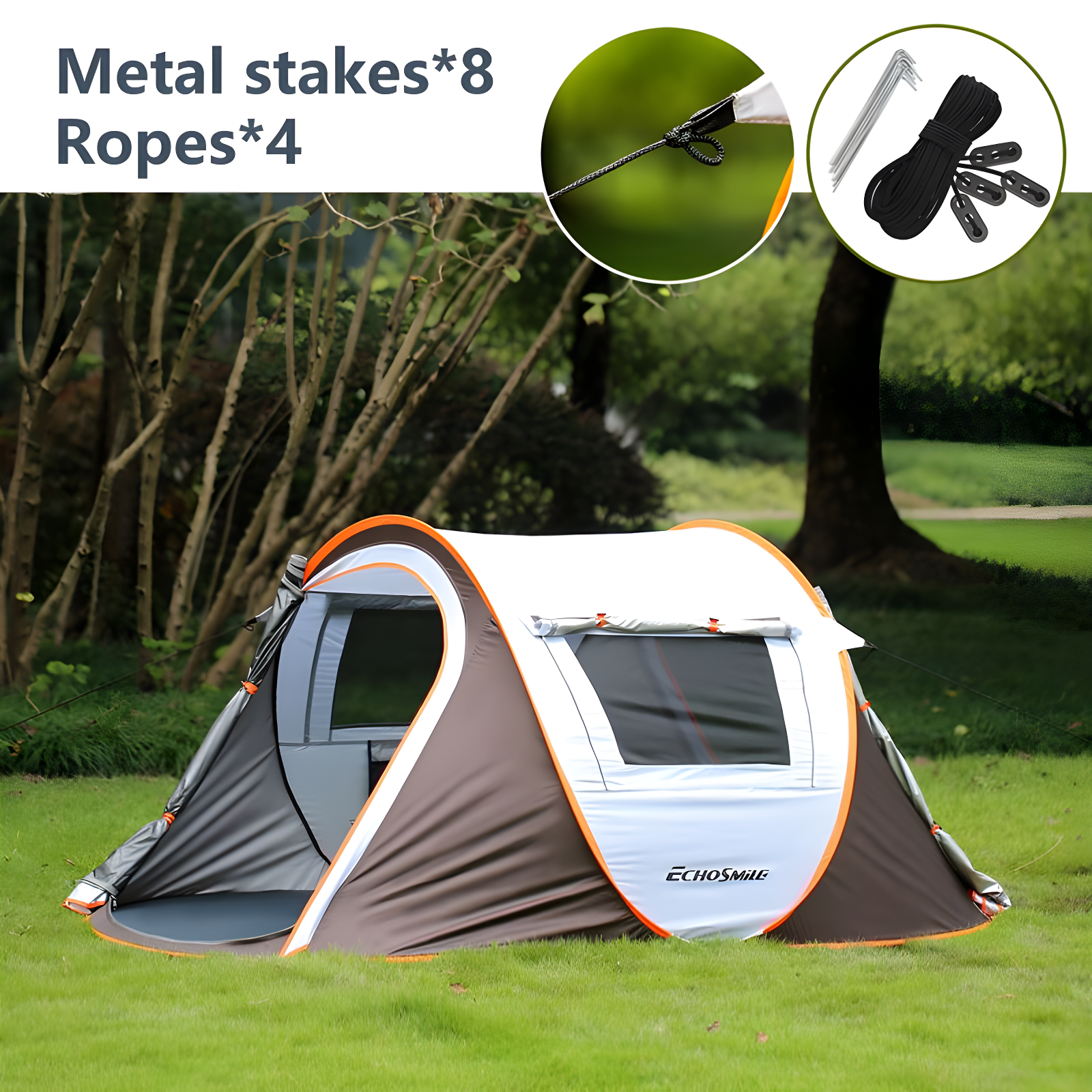 EchoSmile 2-Person White and Brown Pop Up Camping Tent