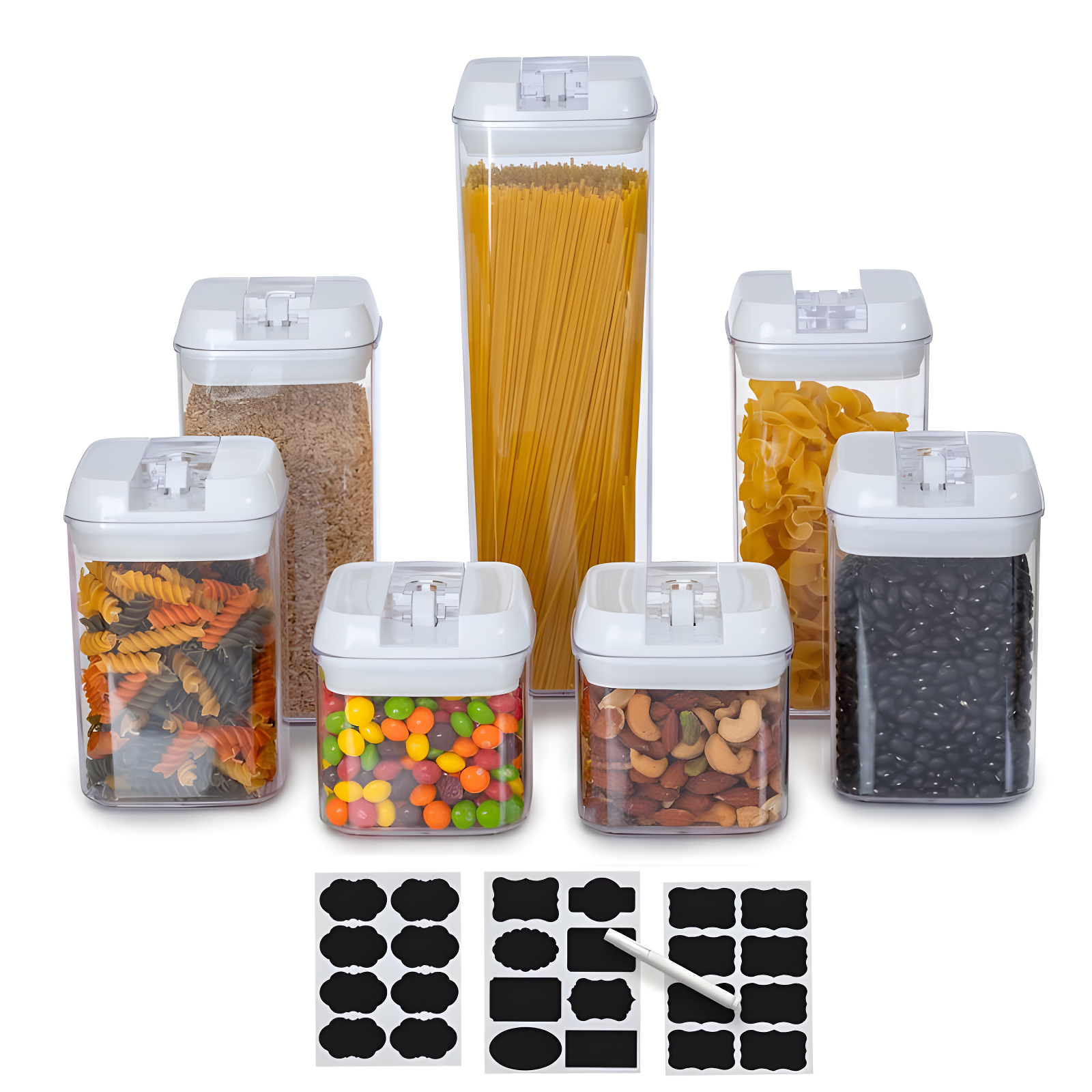 Cheer Collection Airtight Food Storage Containers, Set of 7 (White)