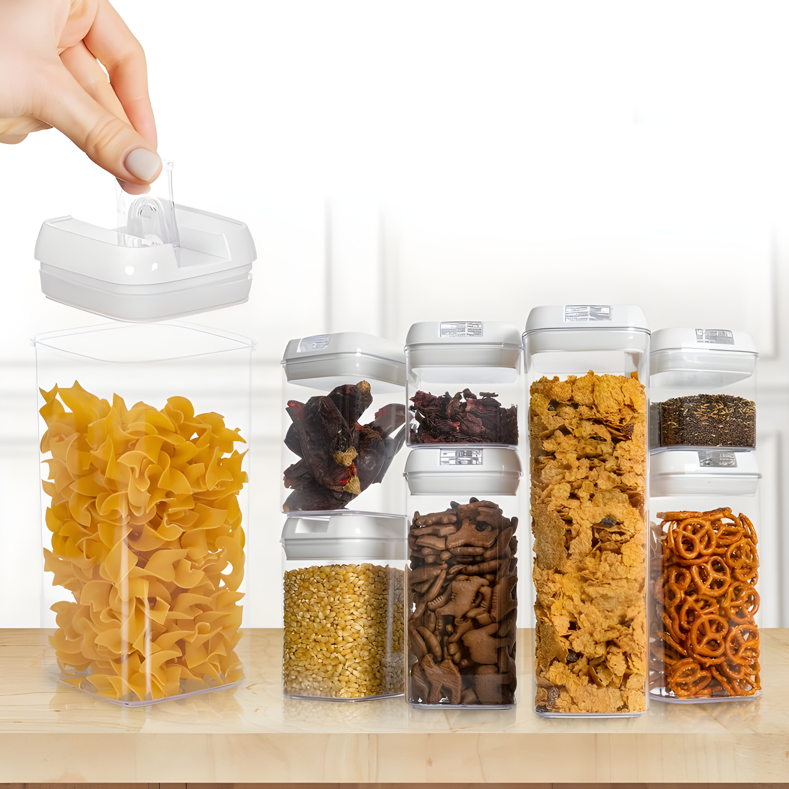 Cheer Collection Airtight Food Storage Containers, Set of 7 (White)