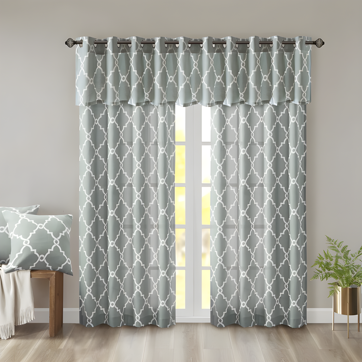 Madison Park Fretwork Print Grommet Top Single Window Curtain Panel