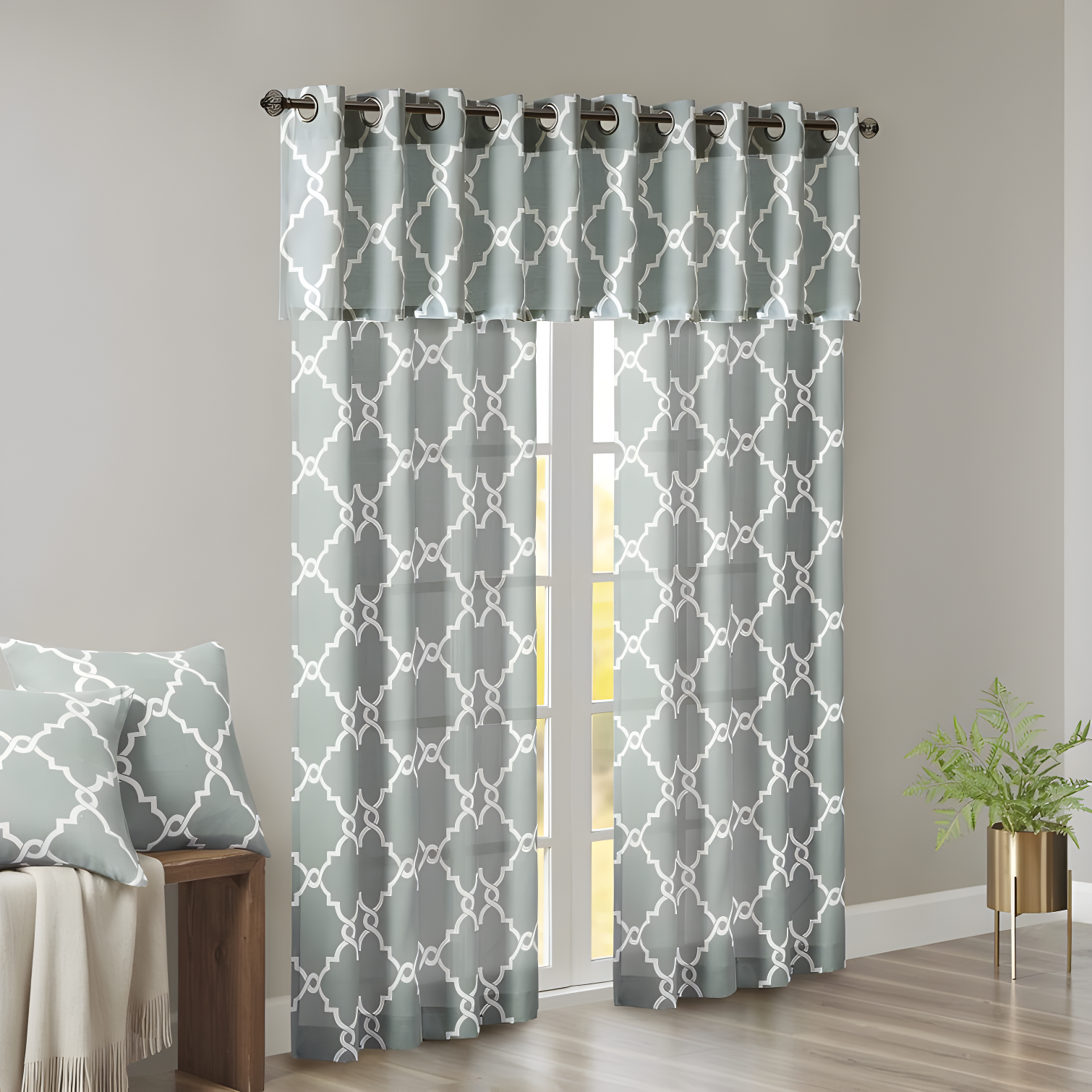 Madison Park Fretwork Print Grommet Top Single Window Curtain Panel