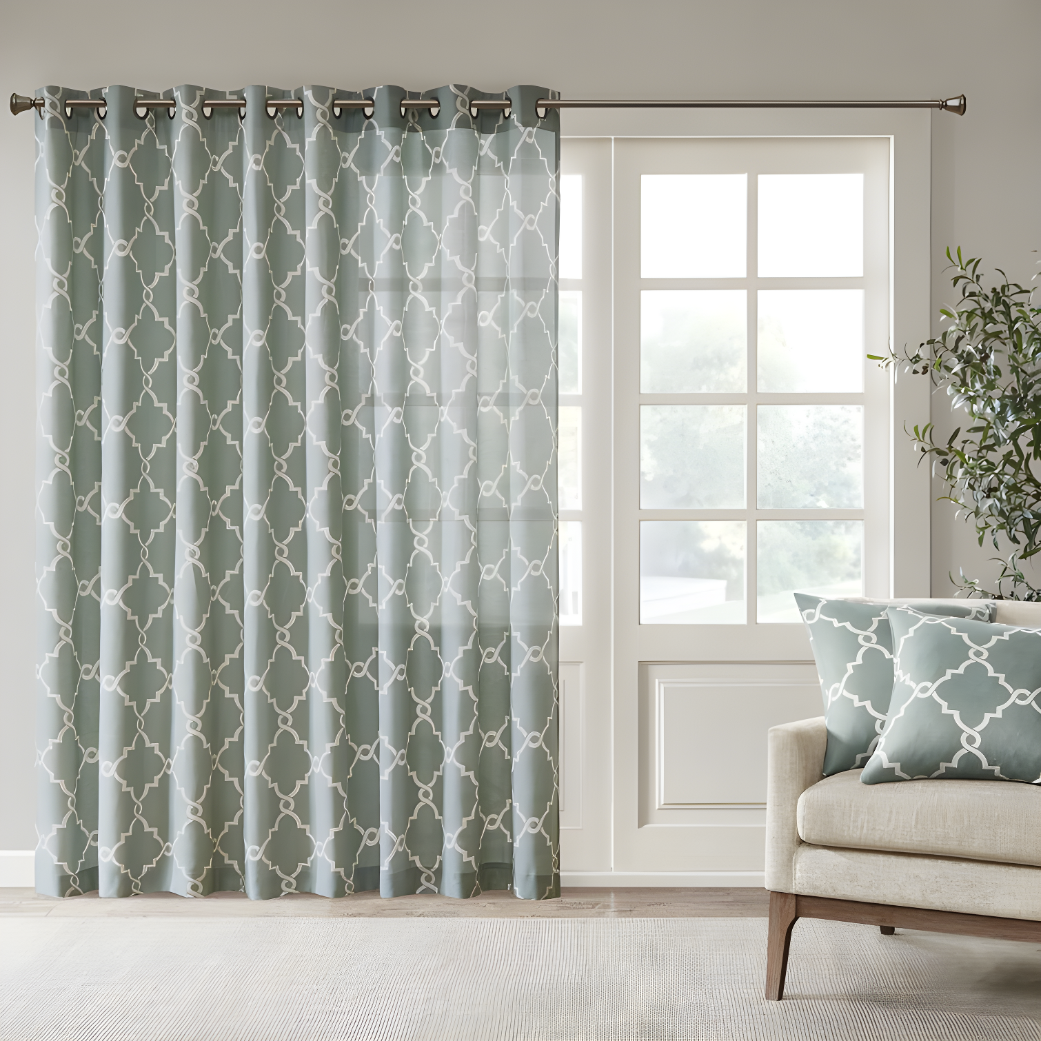 Madison Park Fretwork Print Grommet Top Single Window Curtain Panel
