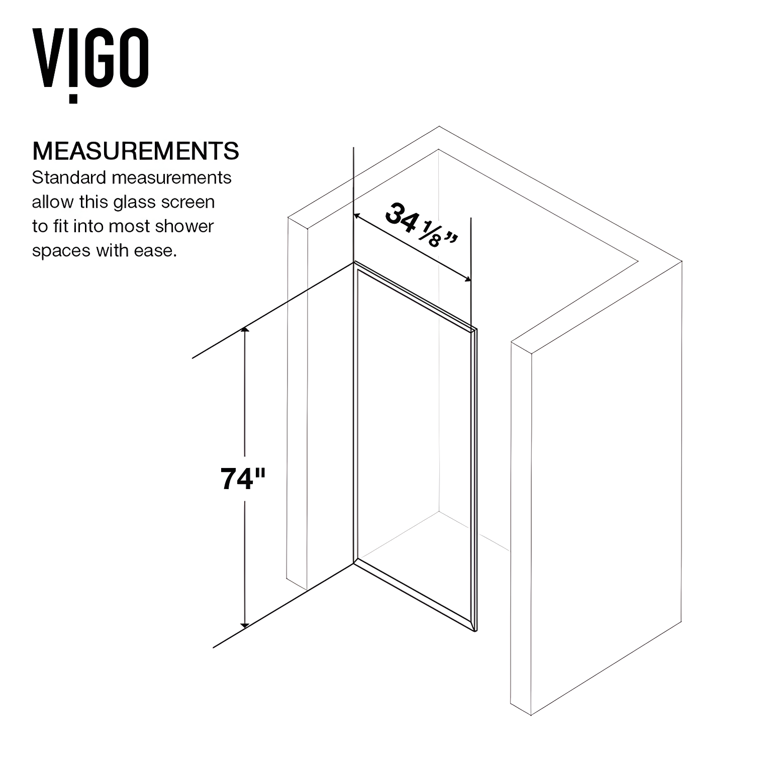 Meridian 34" W x 74" H Fixed Framed Shower Screen with 3/8" Glass