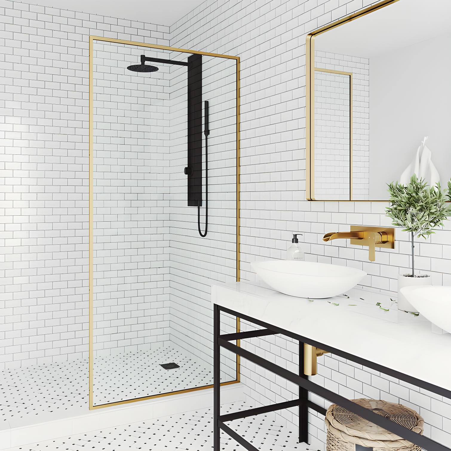 Meridian 34" W x 74" H Fixed Framed Shower Screen with 3/8" Glass