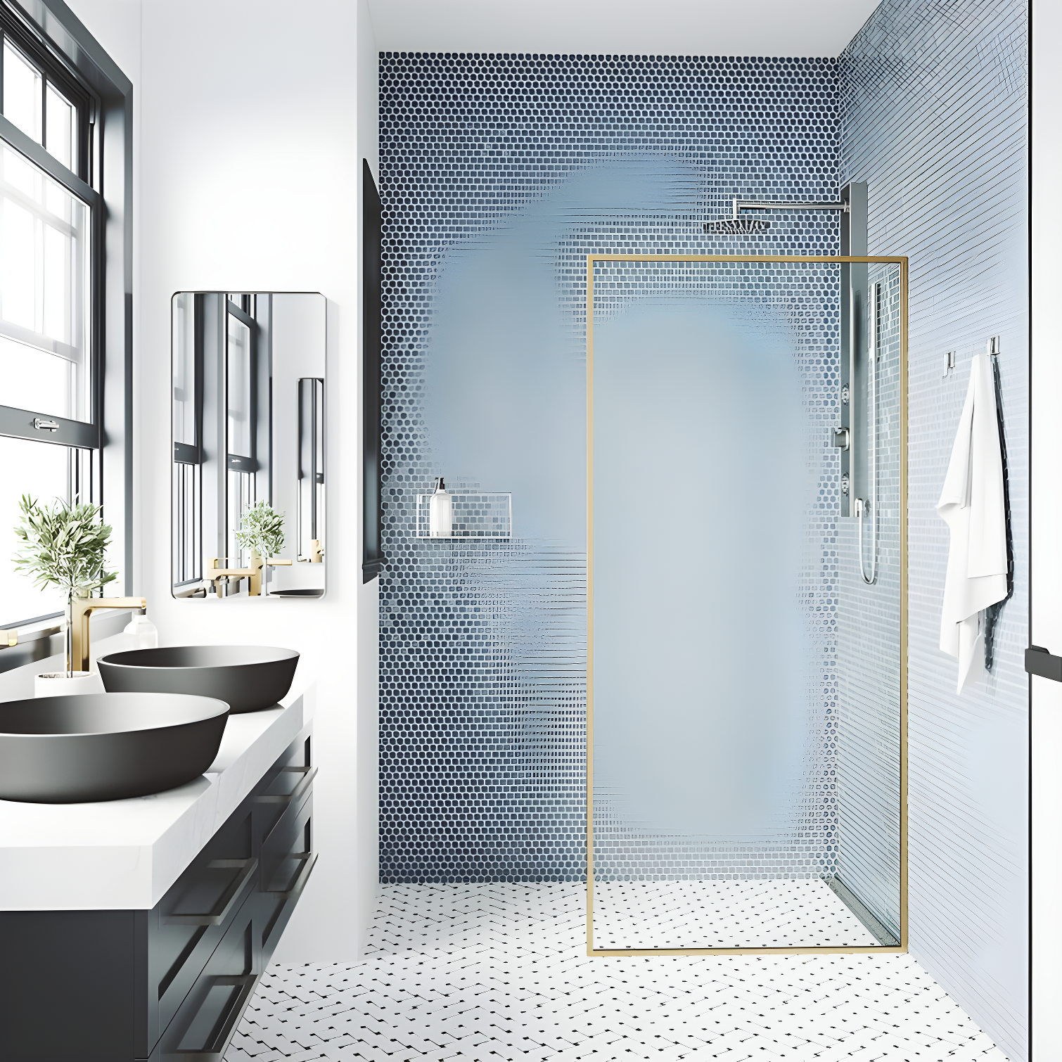 Meridian 34" W x 74" H Fixed Framed Shower Screen with 3/8" Glass