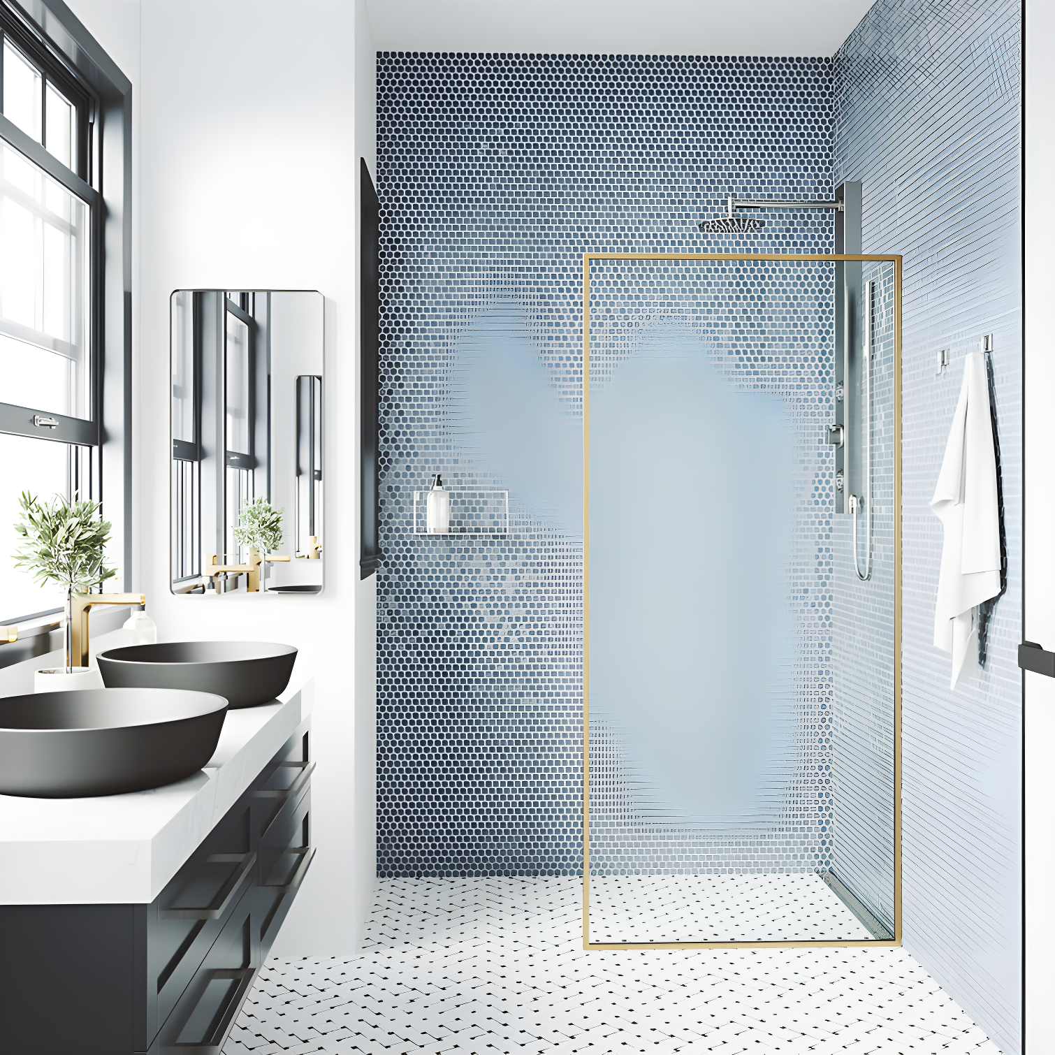 Meridian 34" W x 74" H Fixed Framed Shower Screen with 3/8" Glass