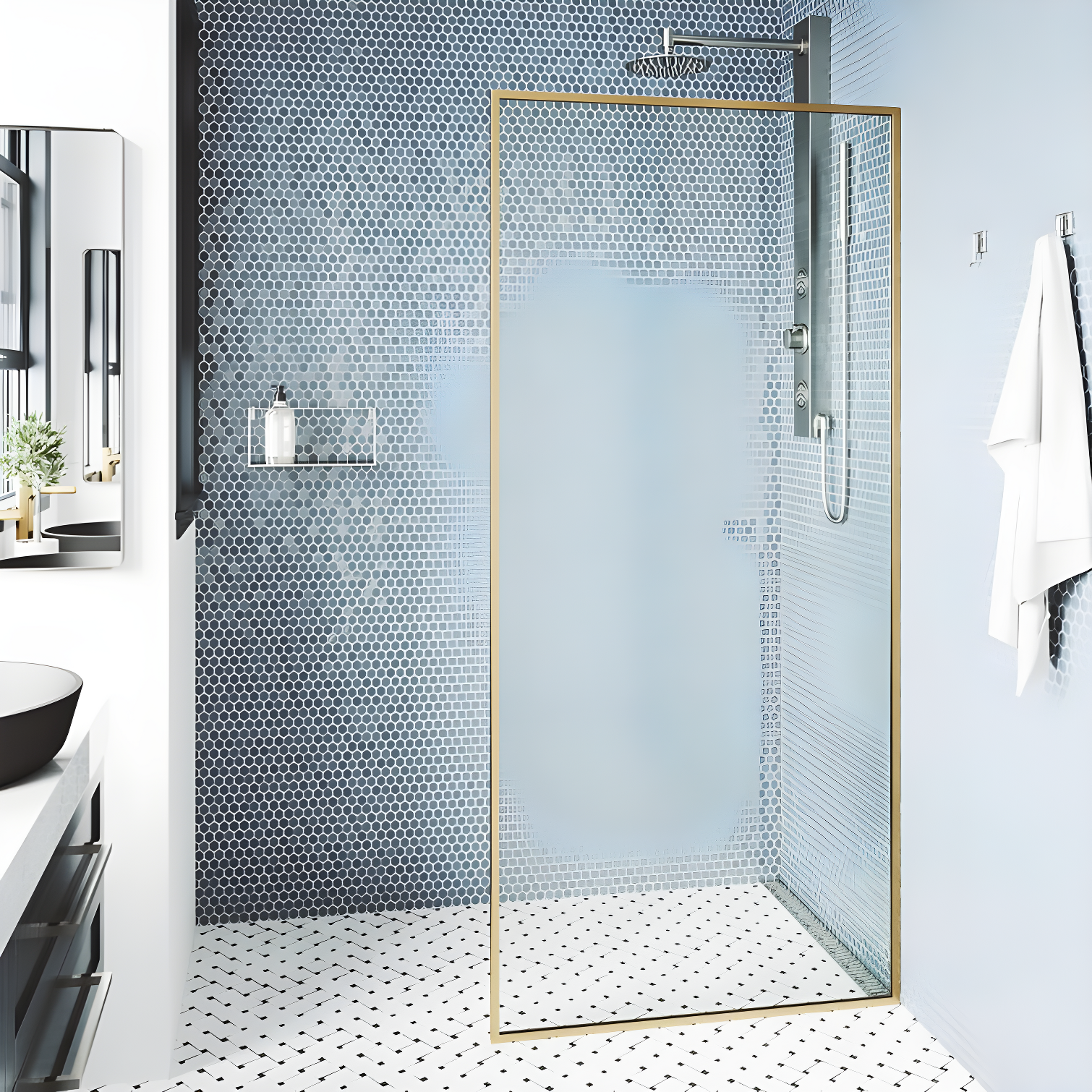 Meridian 34" W x 74" H Fixed Framed Shower Screen with 3/8" Glass