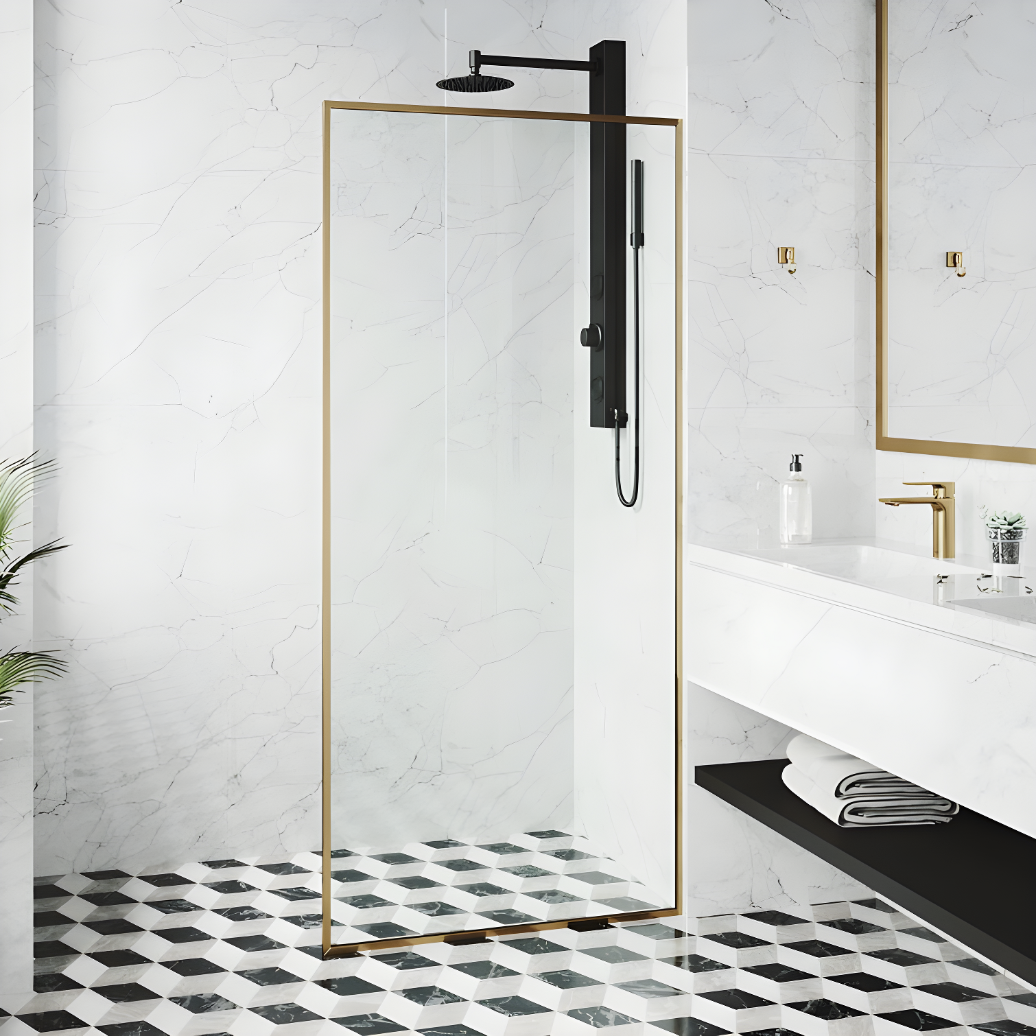 Meridian 34" W x 74" H Fixed Framed Shower Screen with 3/8" Glass