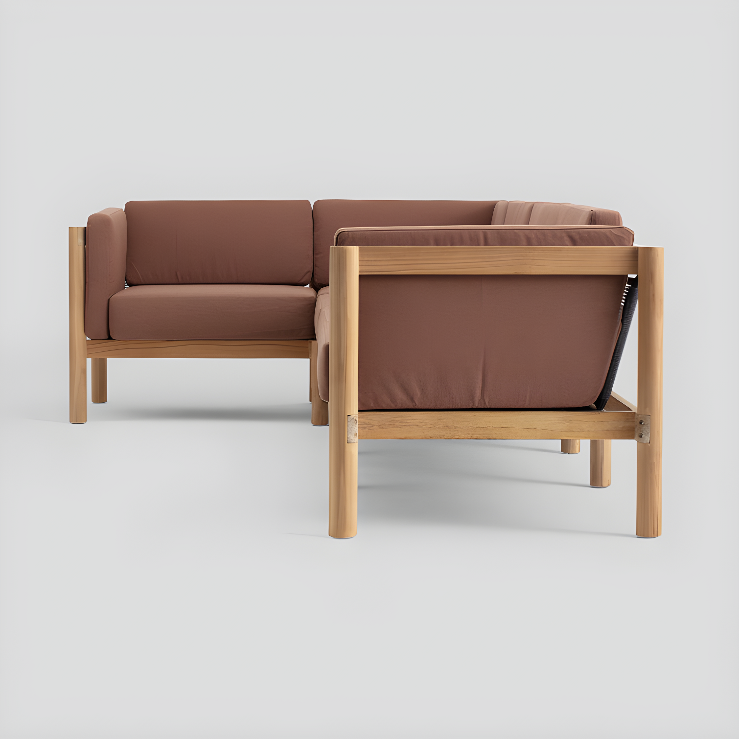 Haven 4-Piece Teak Outdoor Sectional With Sunbrella Cushions In Graystone