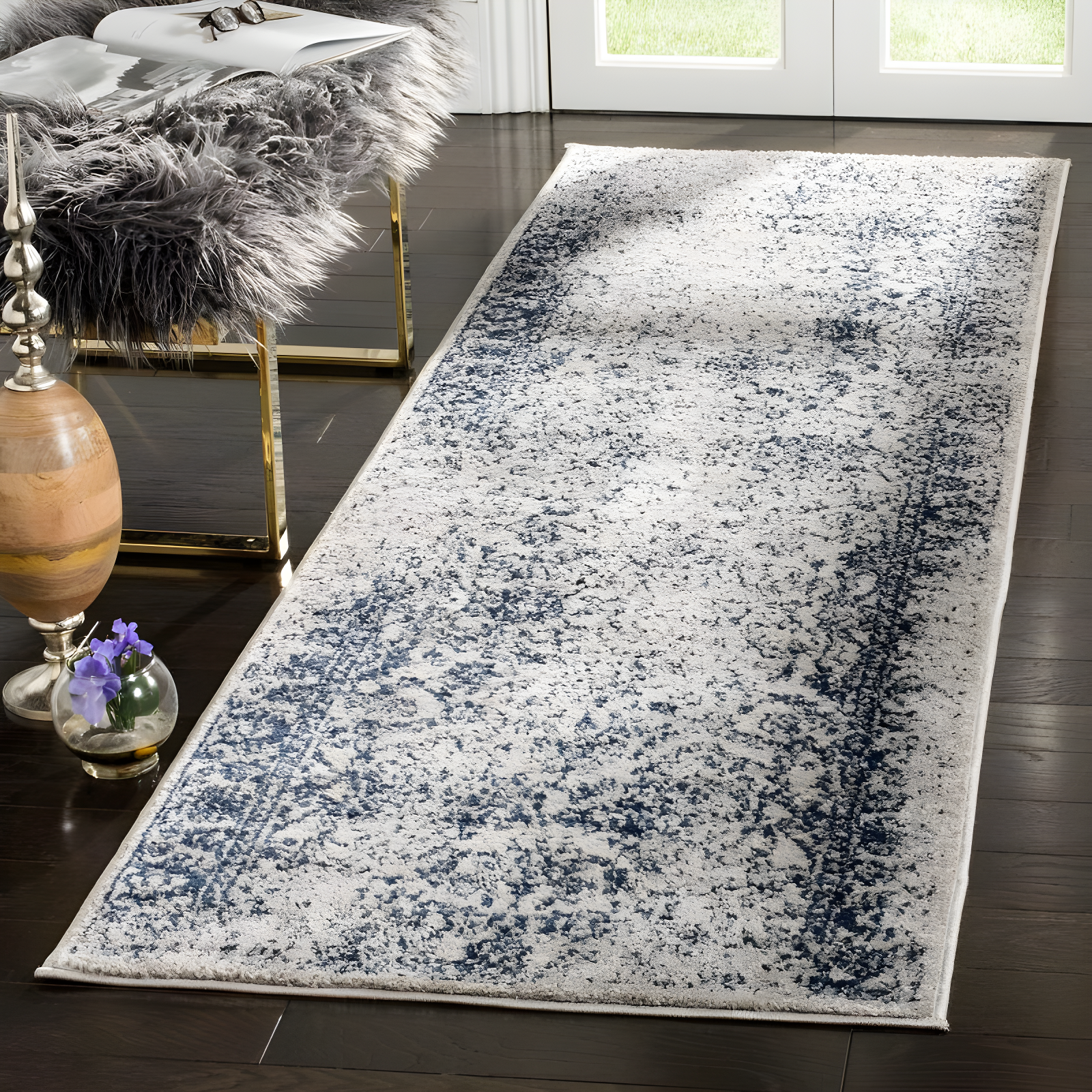 Adirondack ADR109 Machine Made Indoor Runner - Grey/Navy - 2'-6"x6' - Safavieh