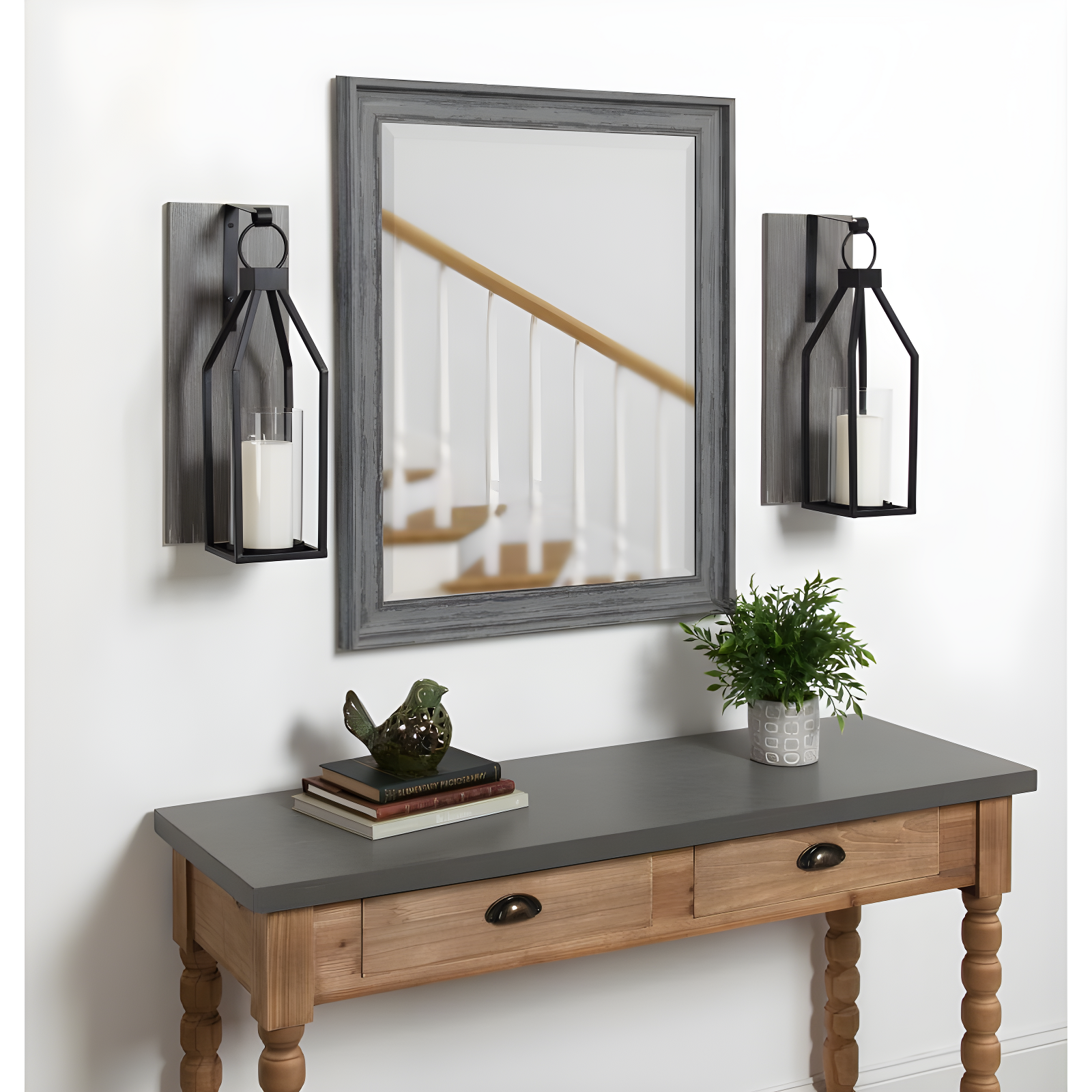 Kate and Laurel Oakly Rectangle Wood Wall Sconce, 7x18, Gray