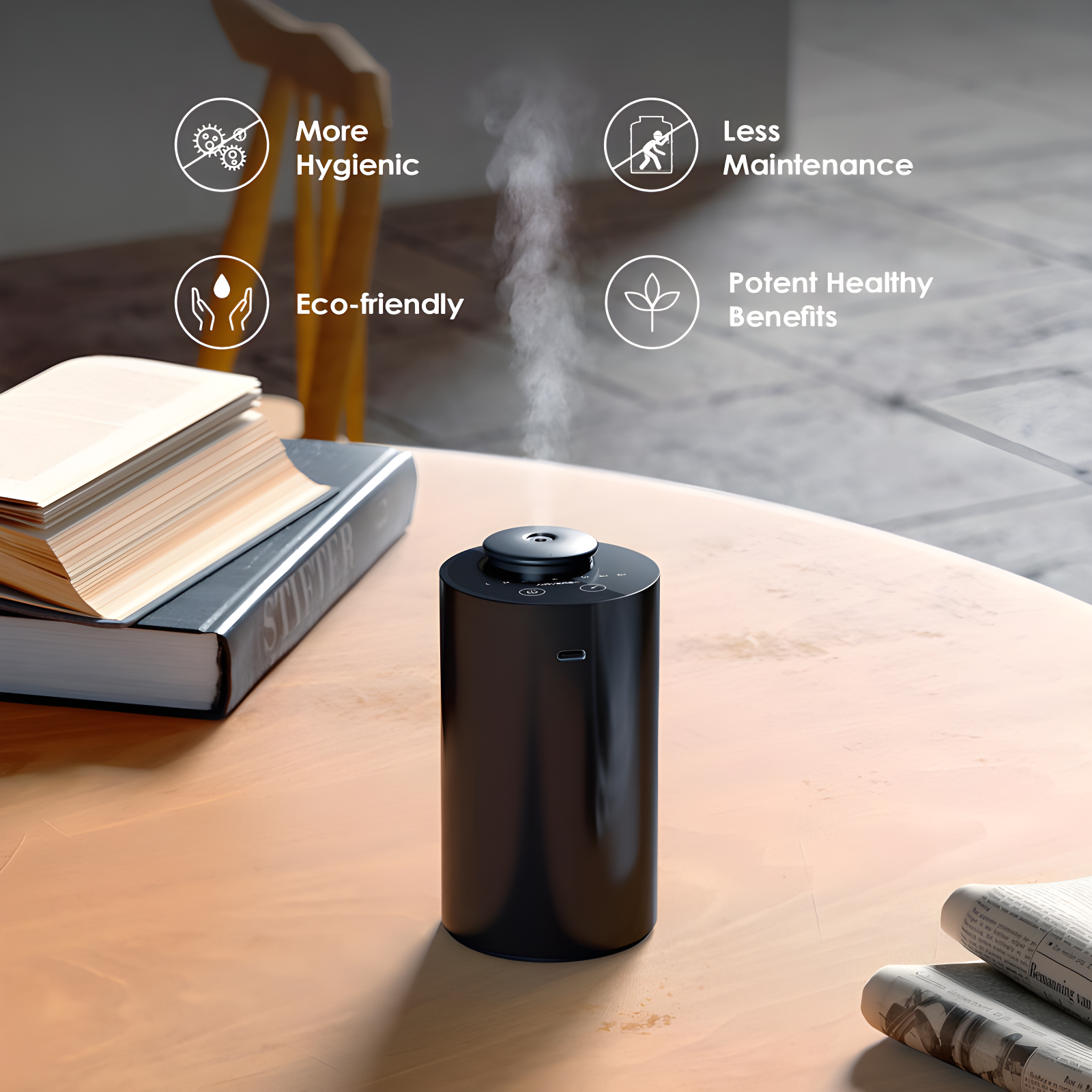 QUALITY FLOORING INC. Waterless Diffuser For Essential Oil Nebulizer, Battery Operated Mini Scent Air Machine, Aromatherapy Nebulizer Diffuser, 1/2/3 Hours/Continuous Mode, 3 Levels Of Nebulization, Suitable For Home, Room, Car, Office AN6 Black