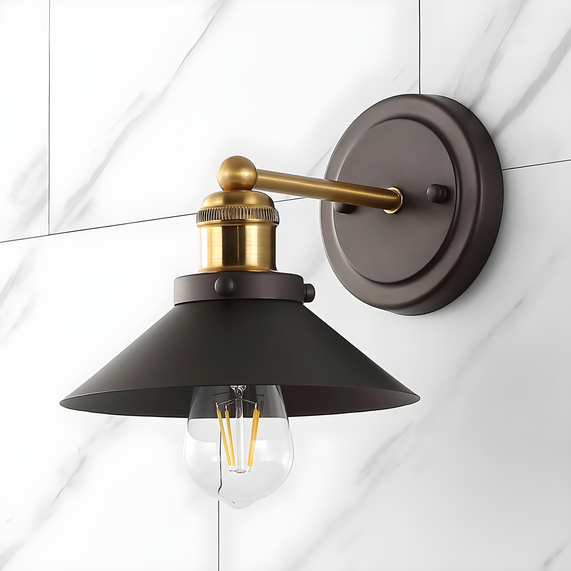 July 7.88" 1-light Metal Shade Sconce, Oil Rubbed Bronze/Brass Gold