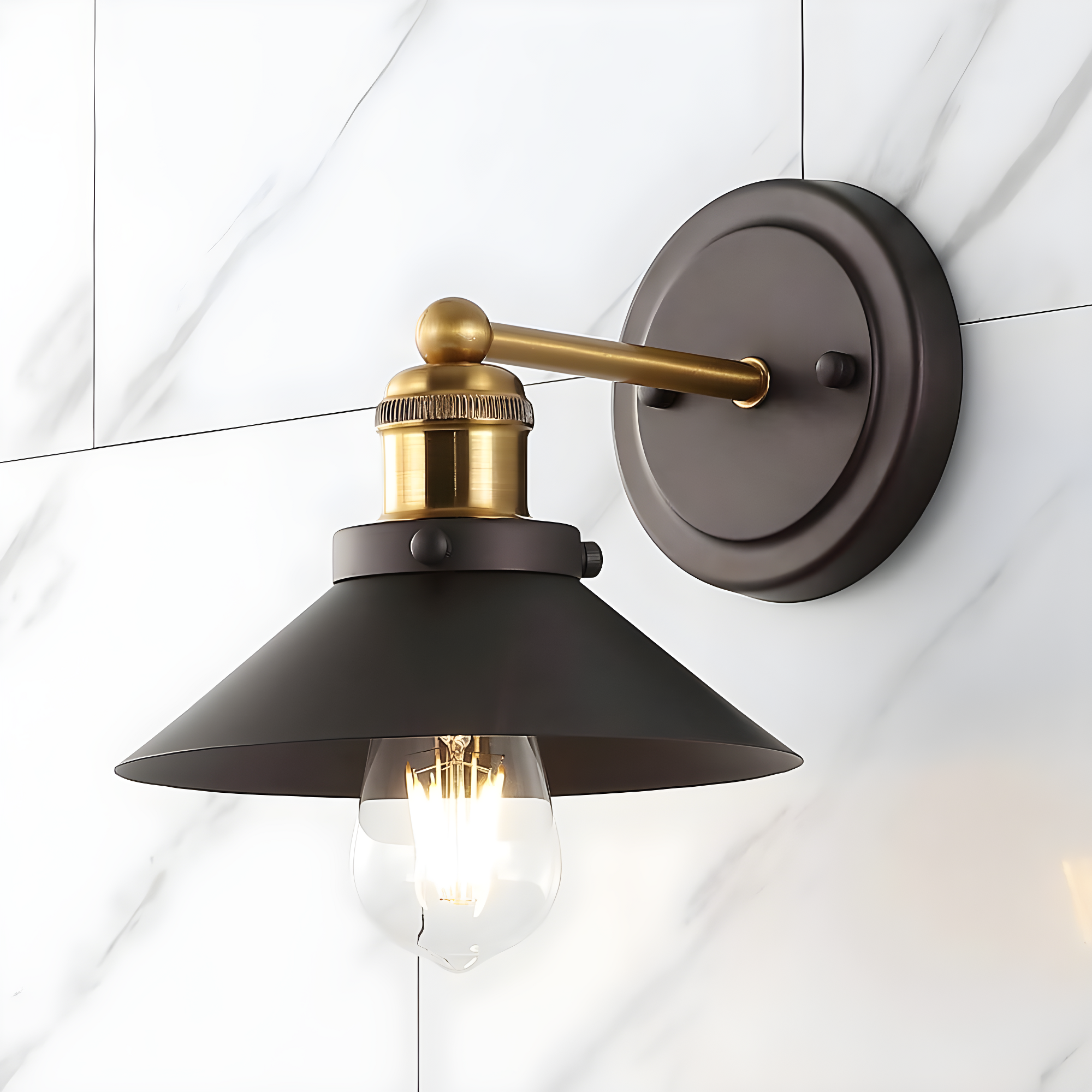 July 7.88" 1-light Metal Shade Sconce, Oil Rubbed Bronze/Brass Gold