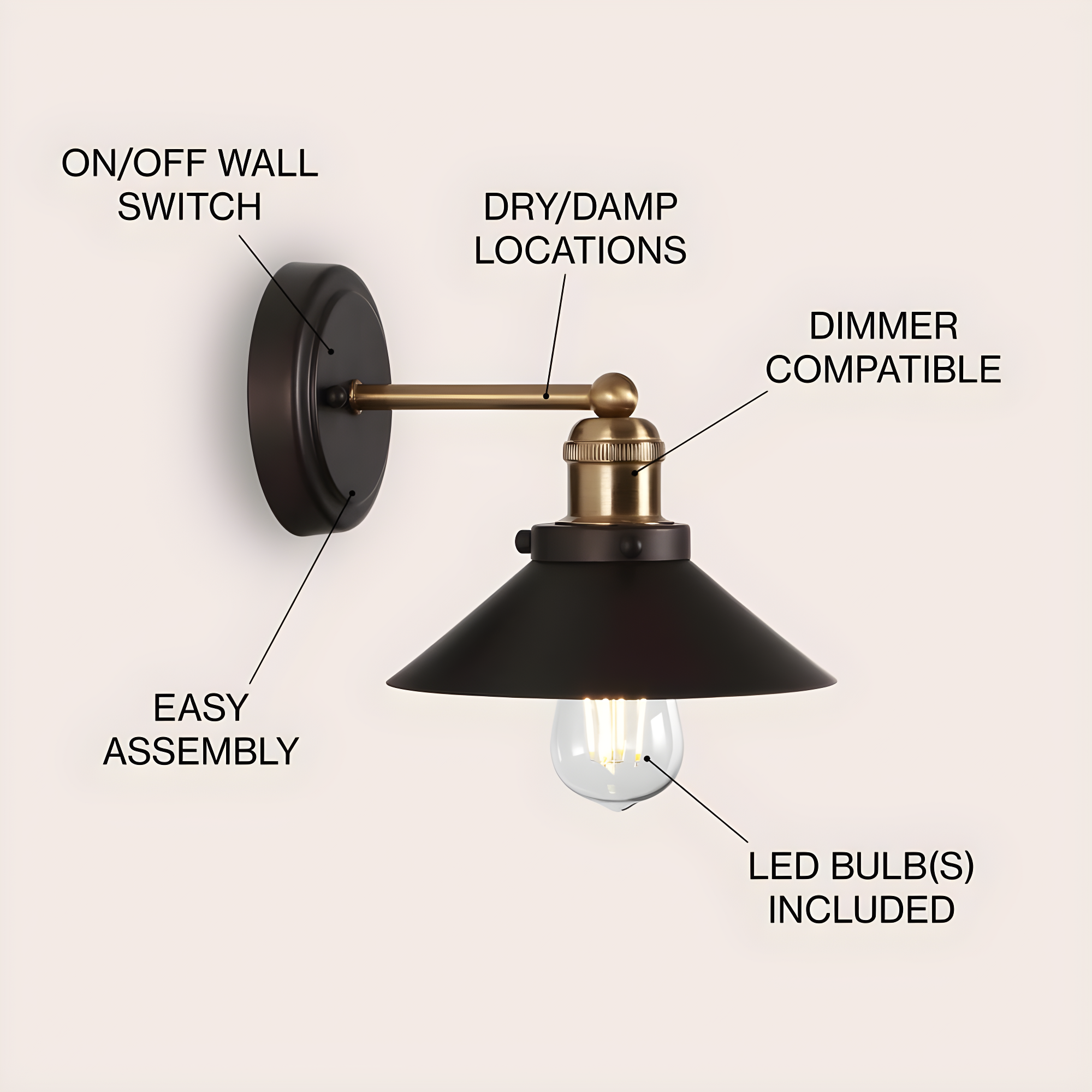 July 7.88" 1-light Metal Shade Sconce, Oil Rubbed Bronze/Brass Gold