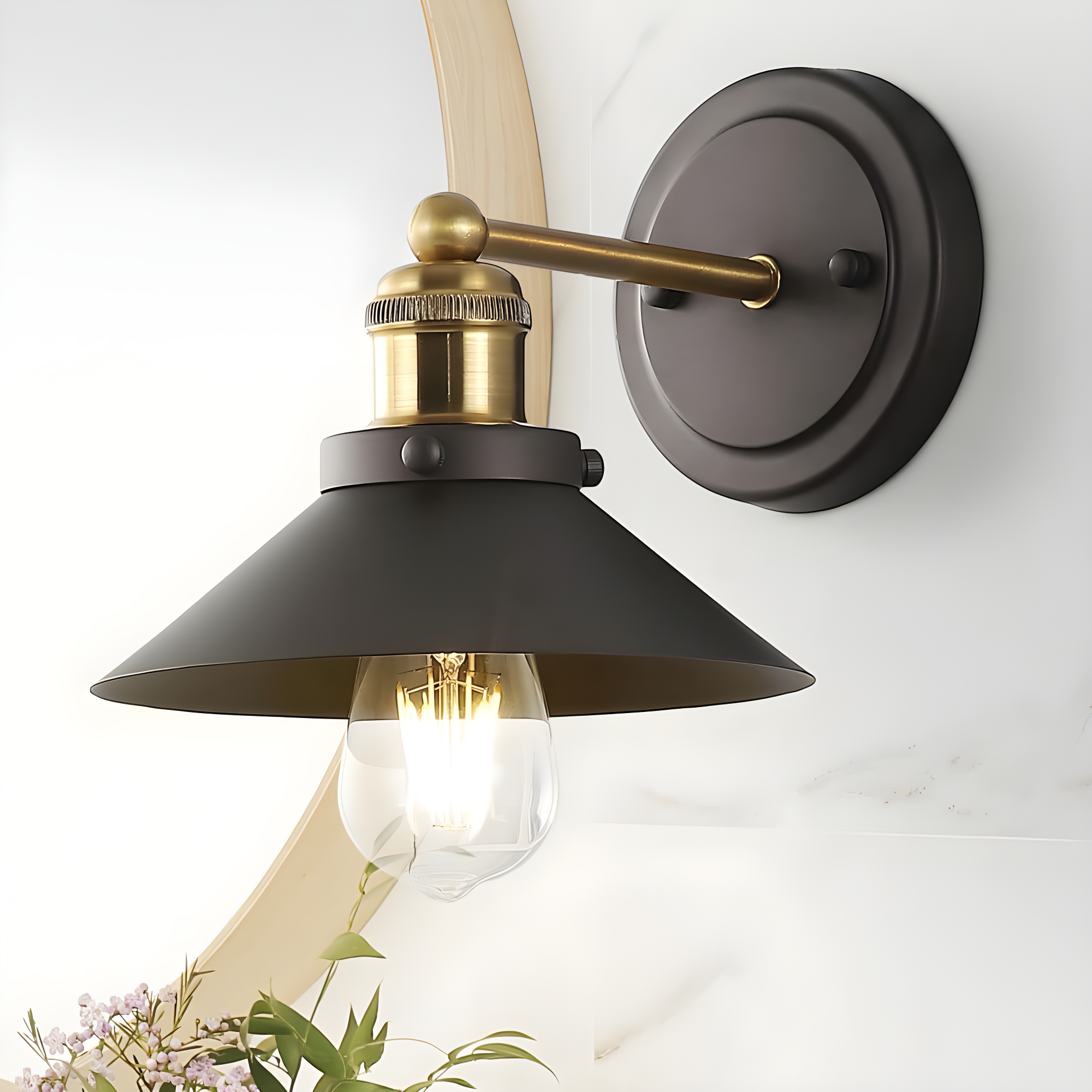 July 7.88" 1-light Metal Shade Sconce, Oil Rubbed Bronze/Brass Gold