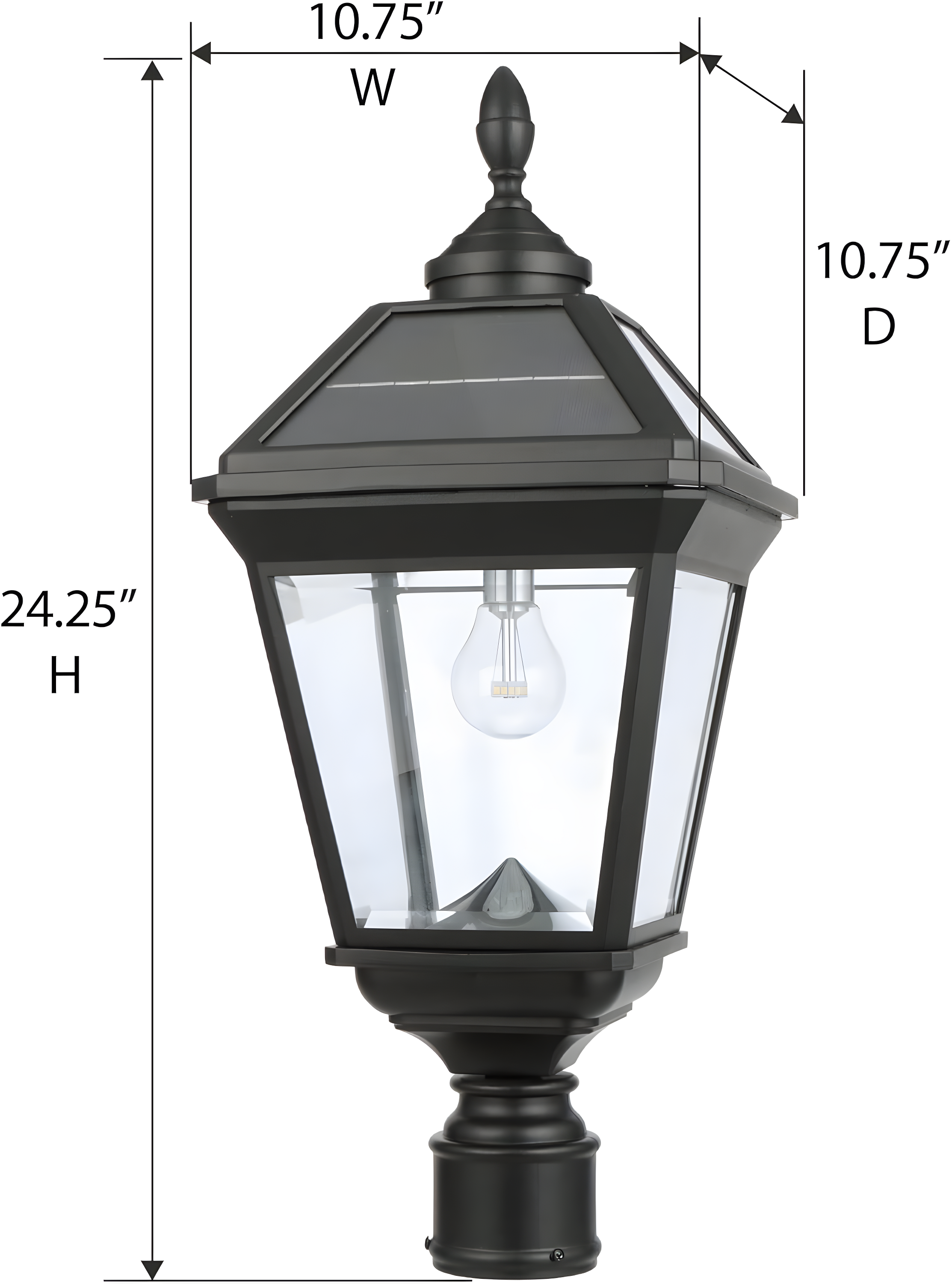 Gama Sonic Imperial Bulb Solar Lamp -3 Inch Fitter Mounts - Black Finish