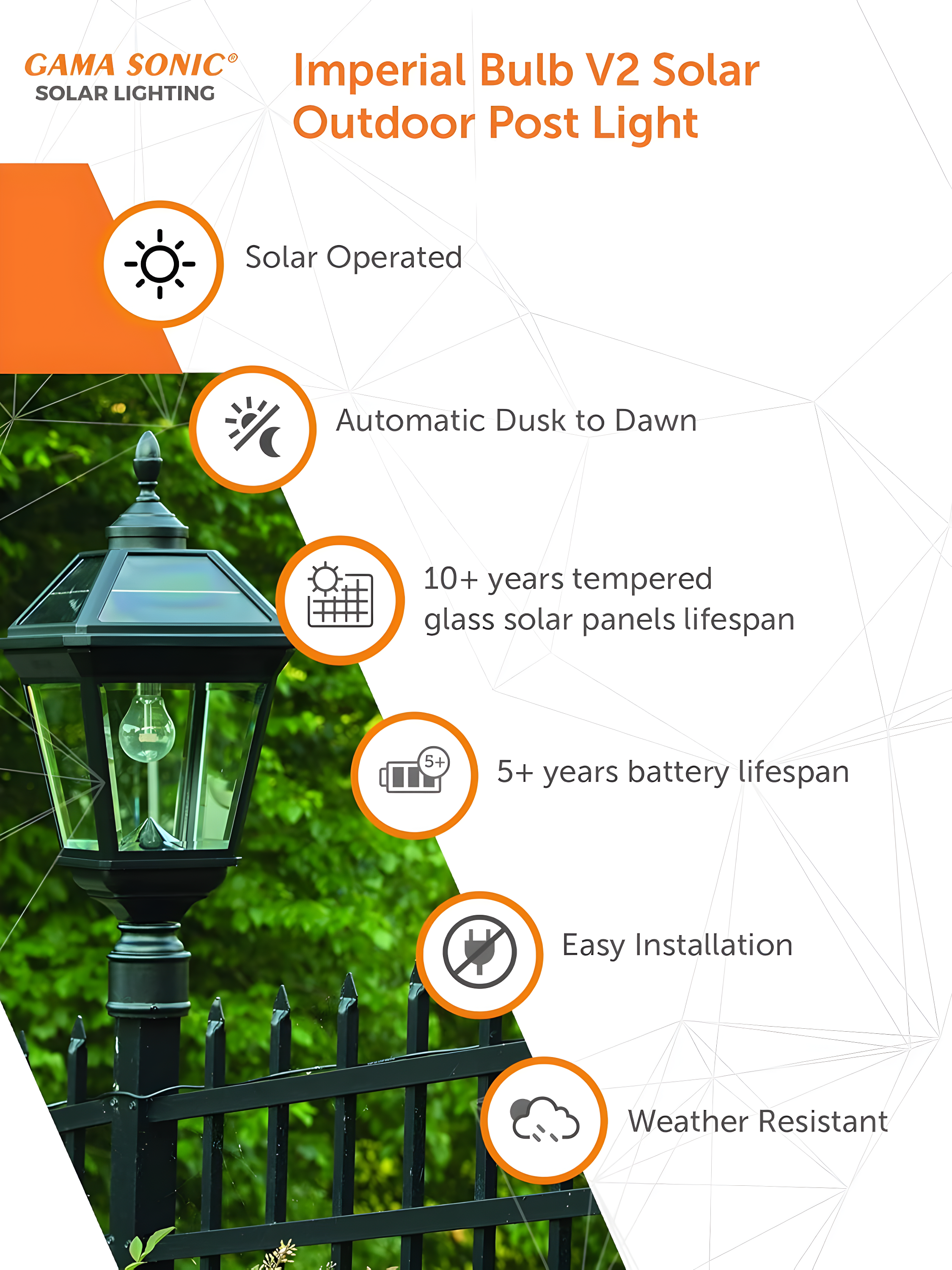Gama Sonic Imperial Bulb Solar Lamp -3 Inch Fitter Mounts - Black Finish