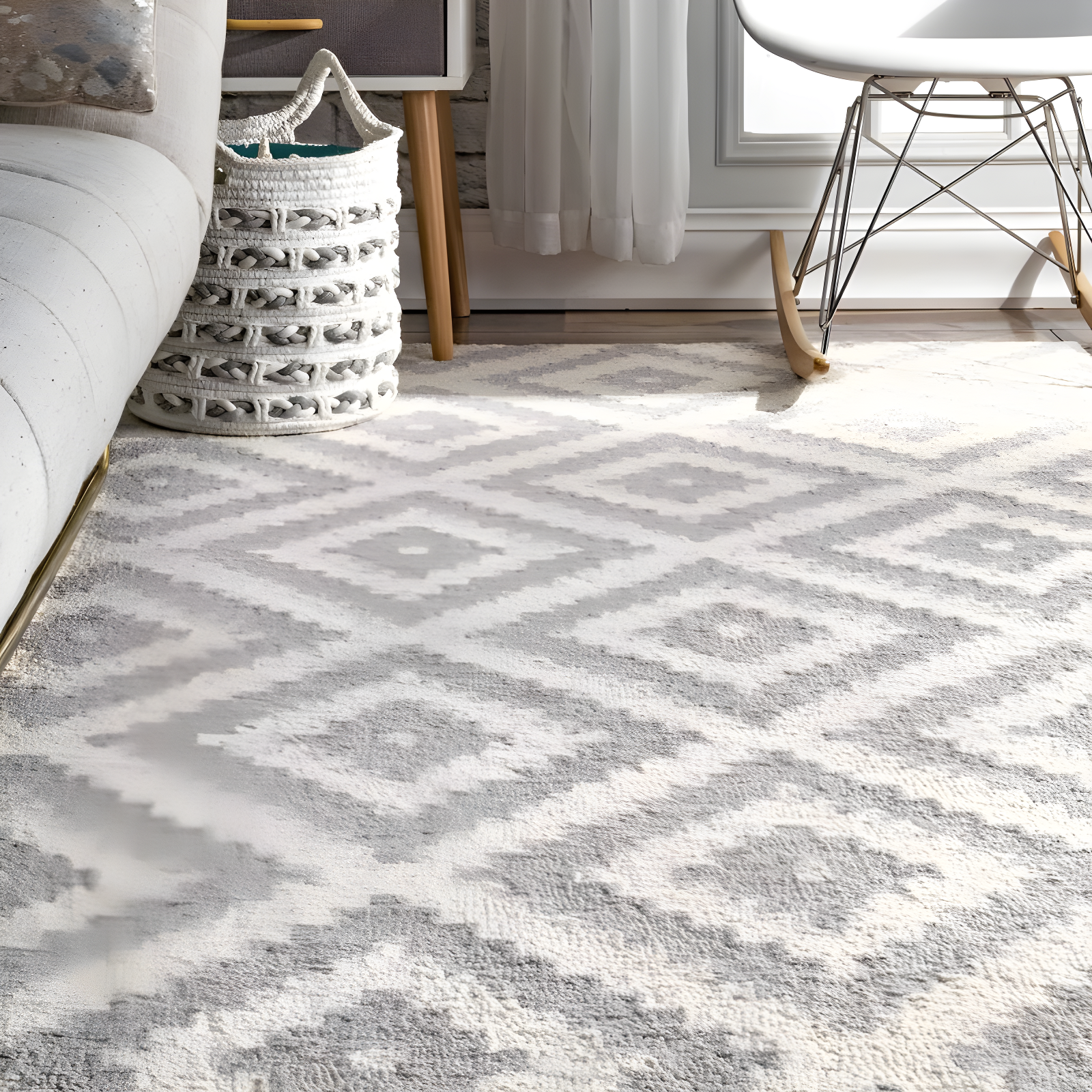 Nuloom Kellee Hand Tufted Geometric Wool Indoor Area Rug, Oval 9' x 12', Light Gray