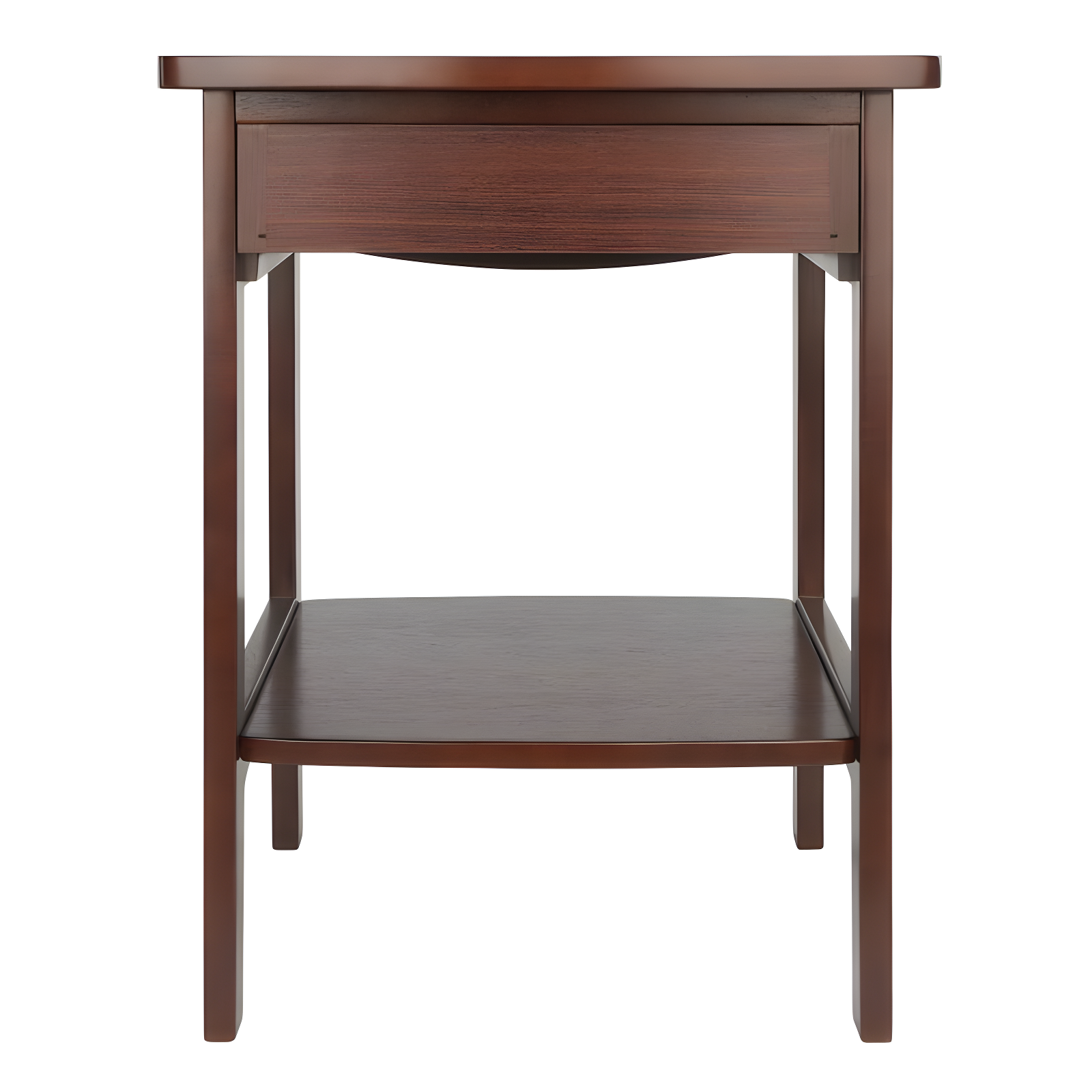 Winsome End Table Walnut: Hardwood Frame, MDF Top, Rectangular Side Table with Shelf & Drawer