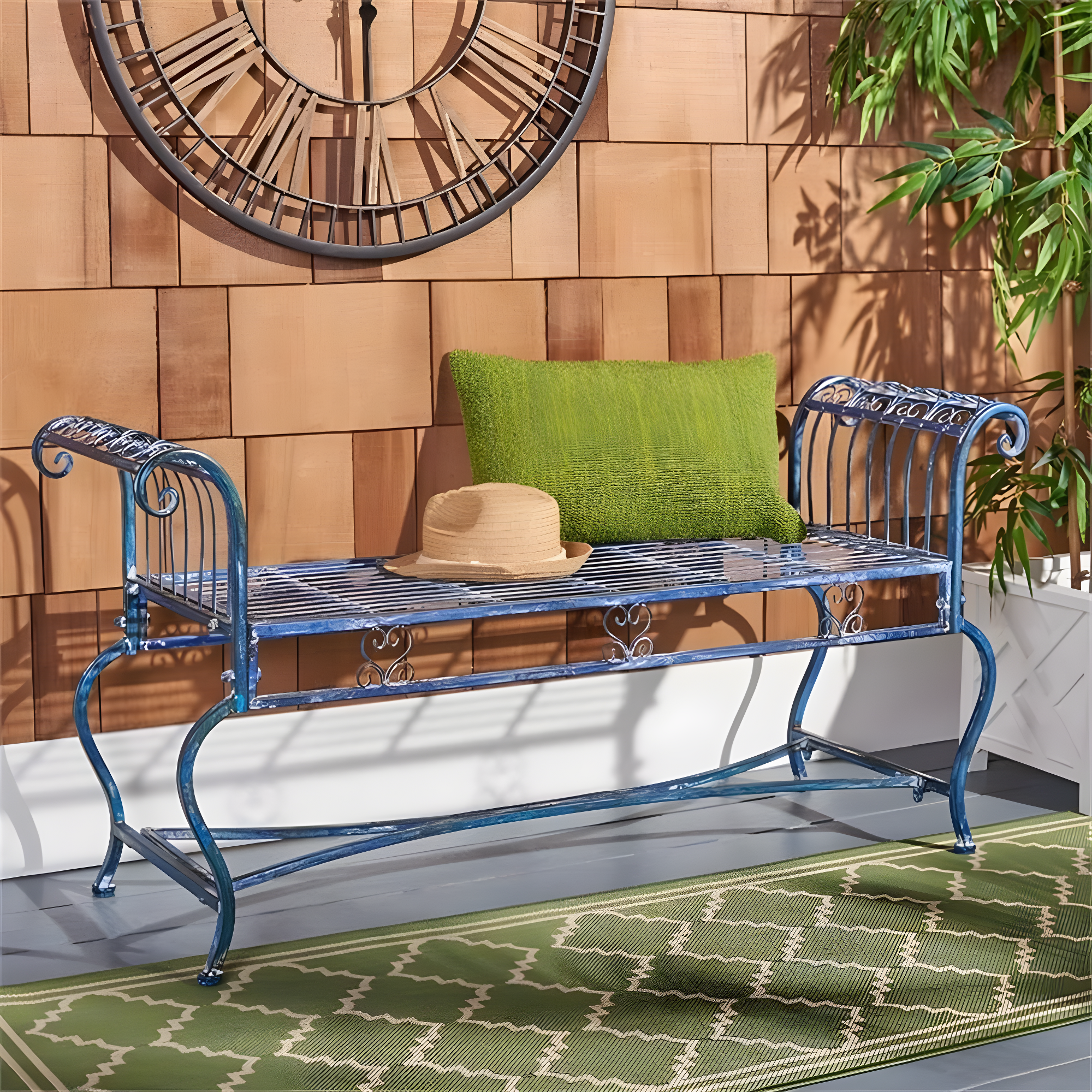 Brielle Bench - Outdoor - PAT5004 - Mossy Blue - Safavieh