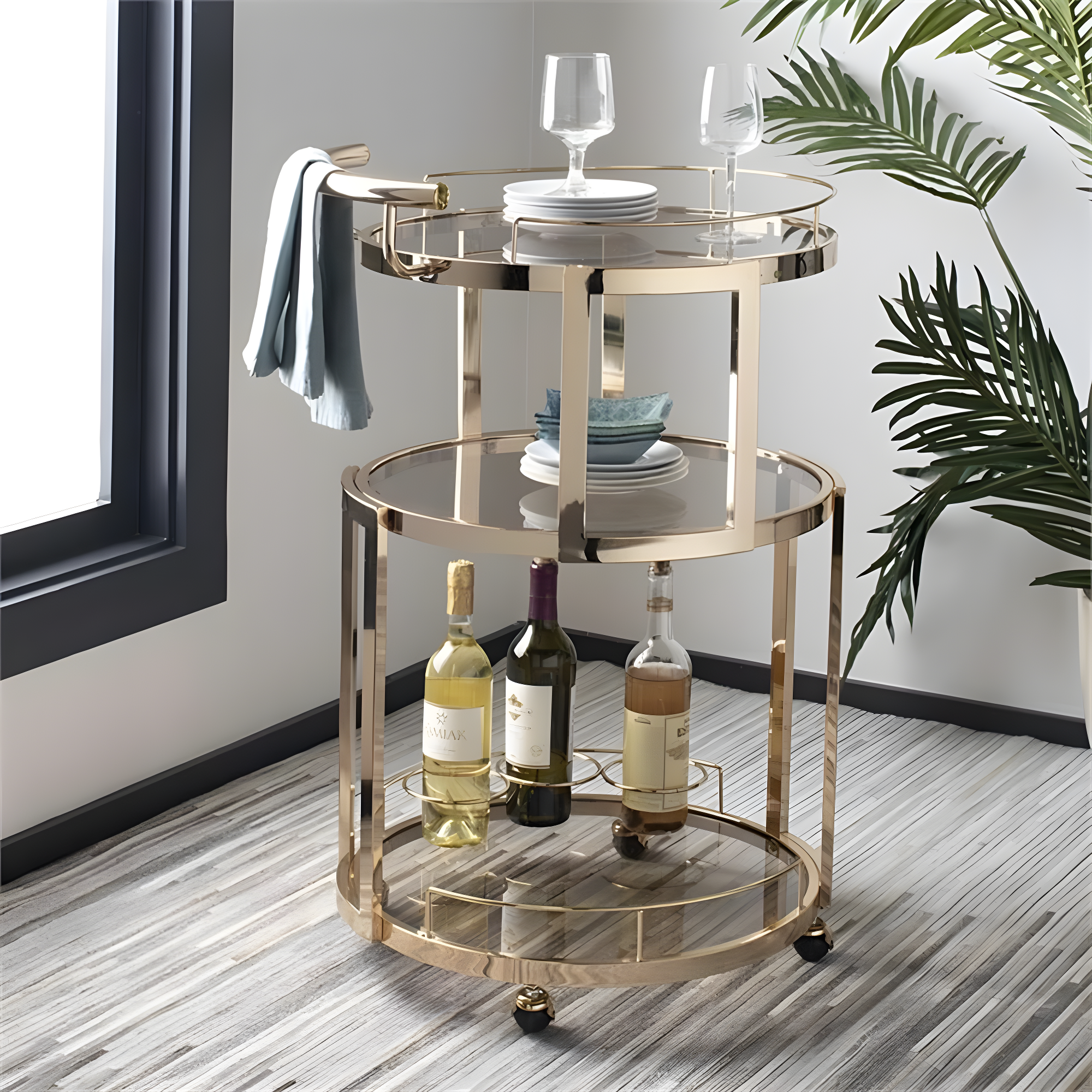Rio 3 Tier Round Bar Cart - BCT8002A - Gold/Tea - Safavieh