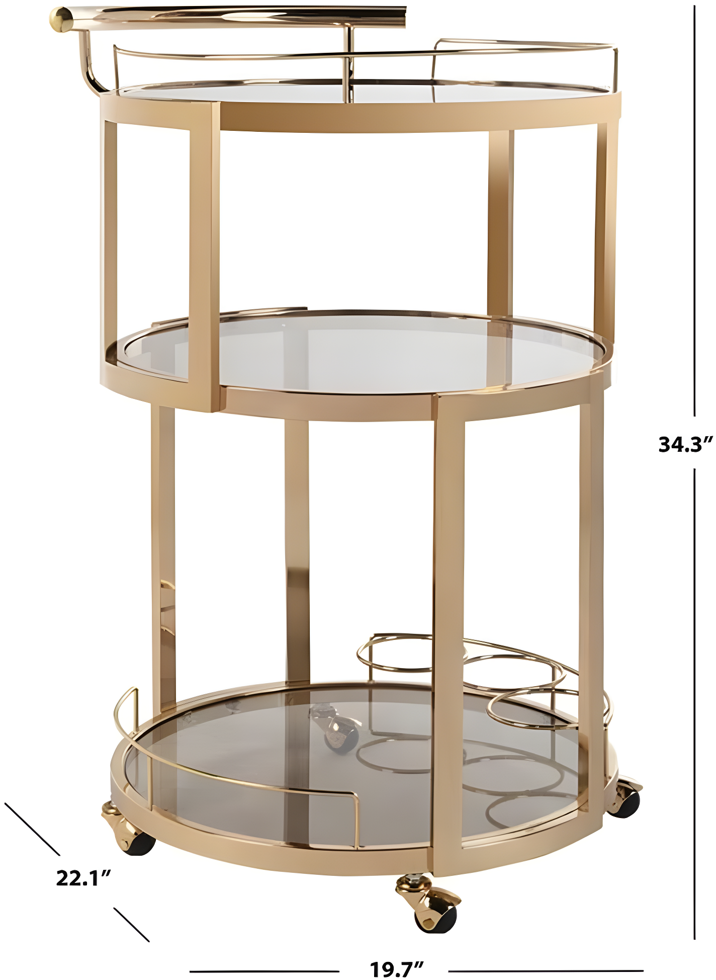 Rio 3 Tier Round Bar Cart - BCT8002A - Gold/Tea - Safavieh