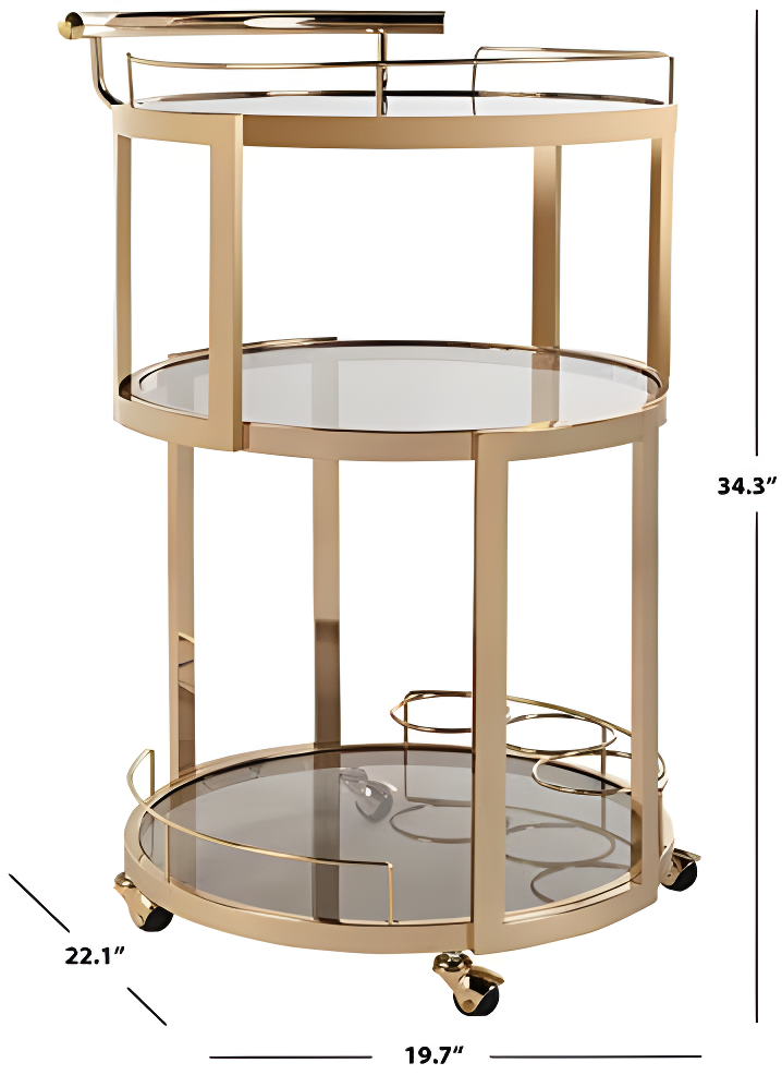 Rio 3 Tier Round Bar Cart - BCT8002A - Gold/Tea - Safavieh