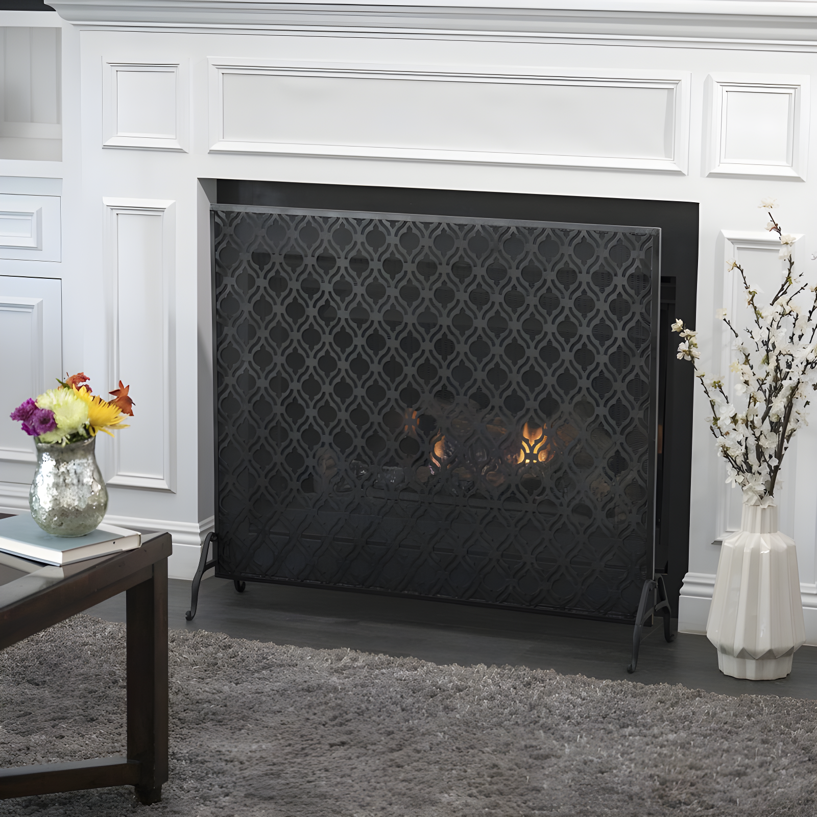 Fleur De Lis Living Tennison 1 Panel Iron Fireplace Screen