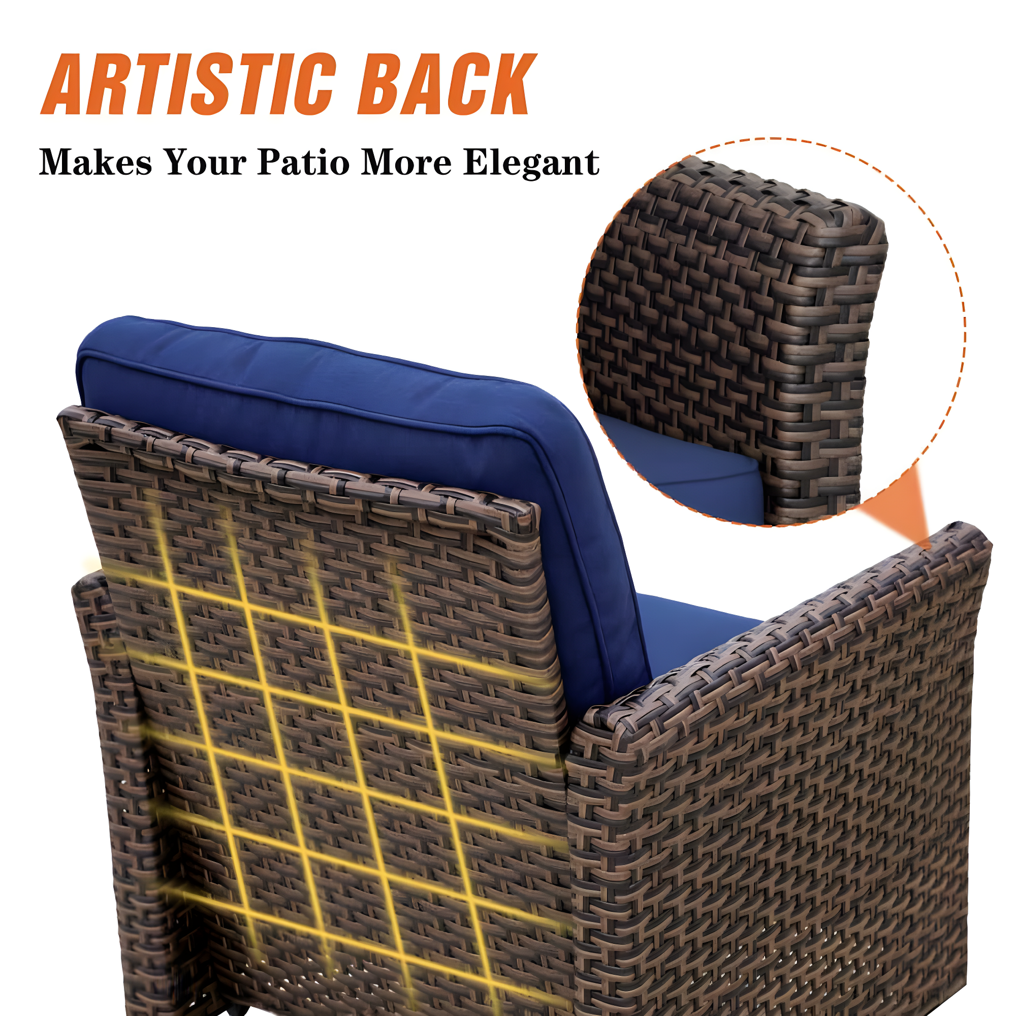 EAGLE PEAK 5 piece Patio Multi-brown Wicker Conversation Set Swivel Chairs, Loveseat, Blue Cushions