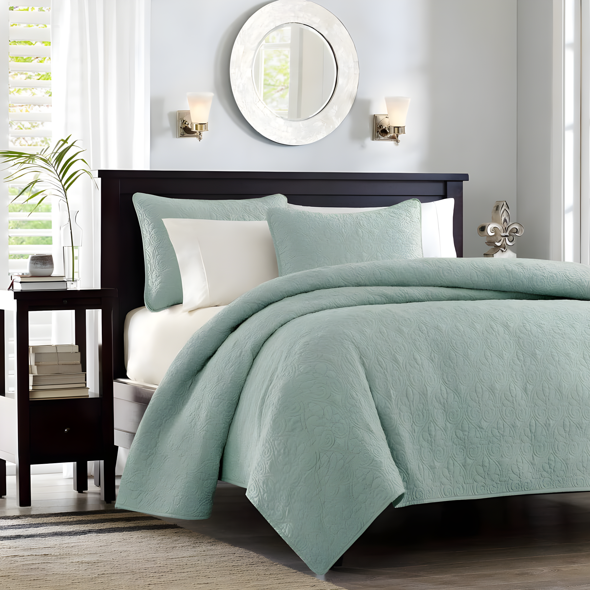 Madison Park 3pc Full/Queen Vancouver Reversible Coverlet Set Seafoam: Lightweight, Machine Washable