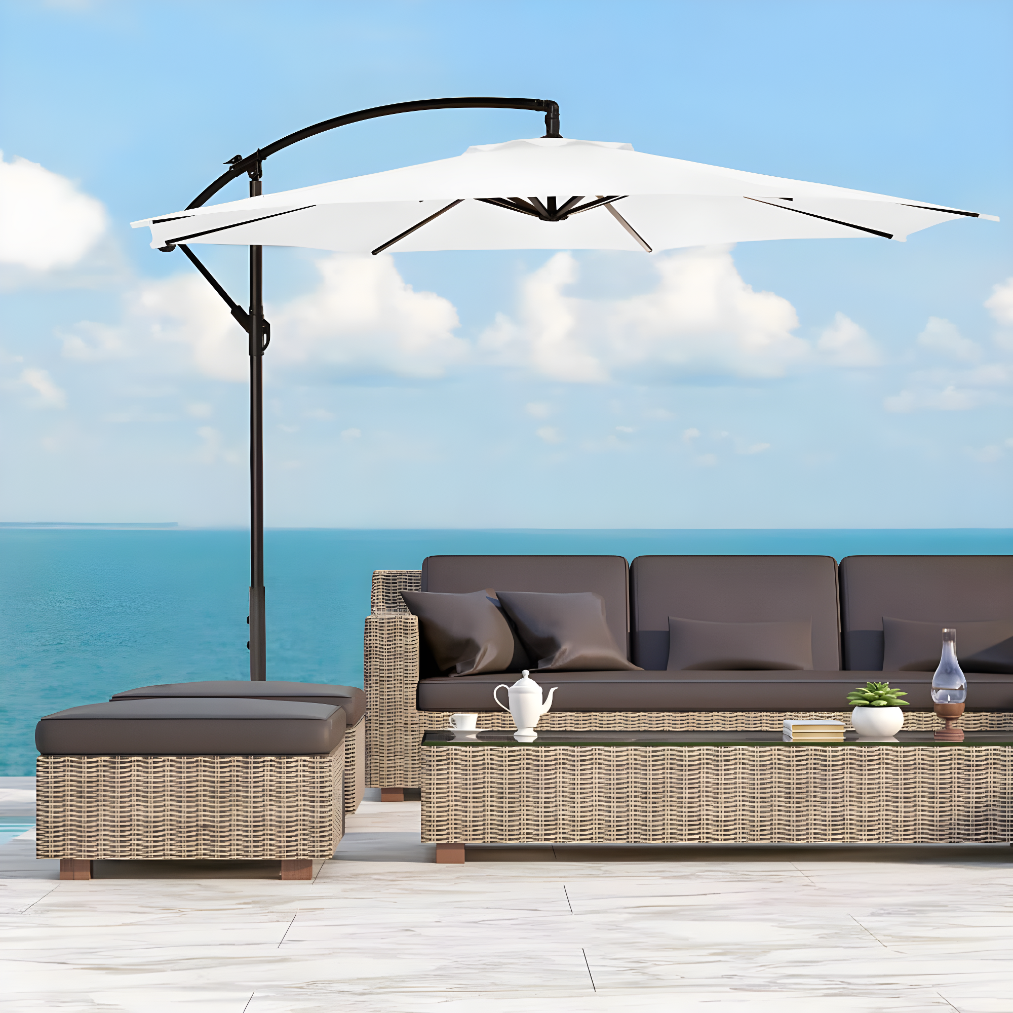 Westin Furniture 10 ft. Cantilever Hanging Patio Umbrella, White