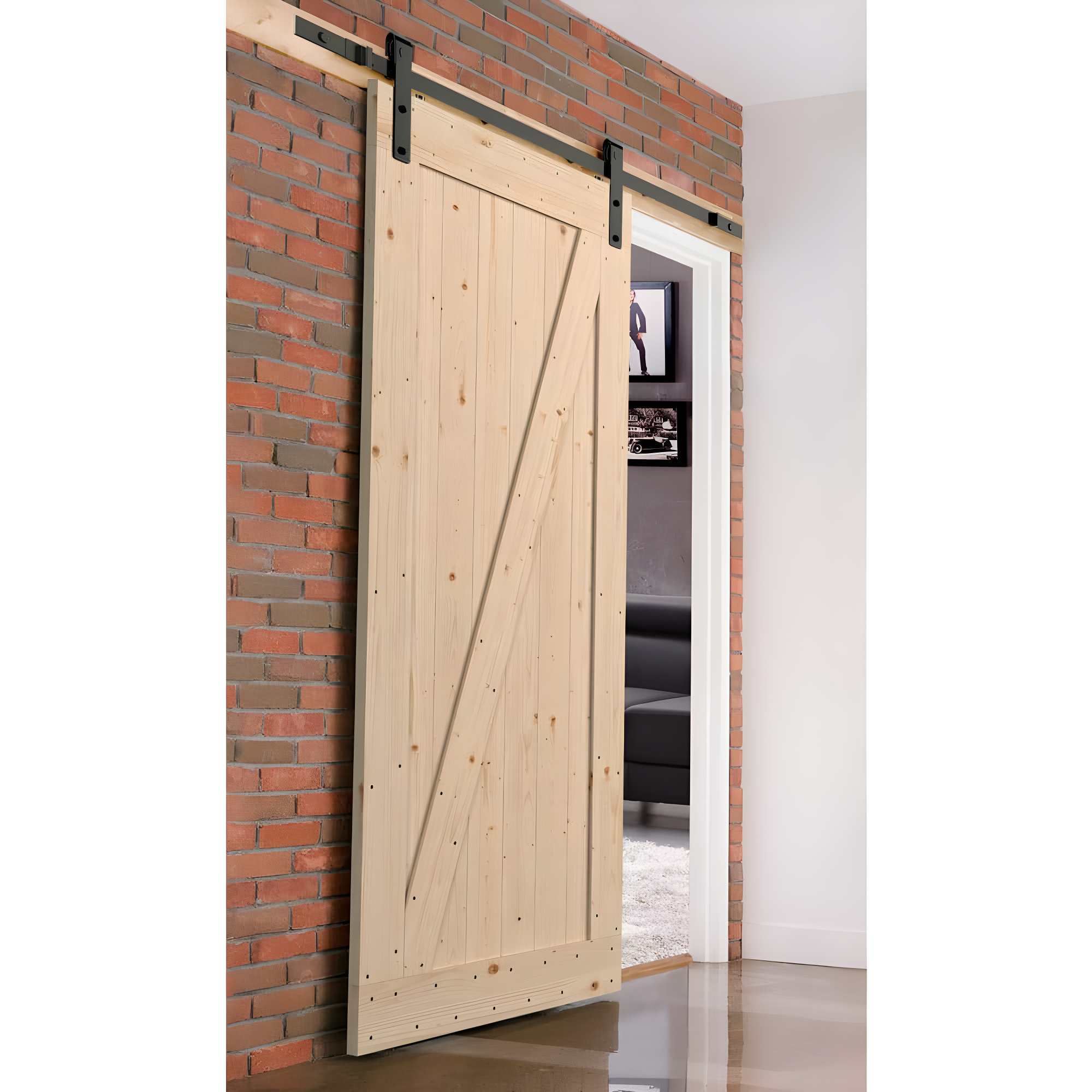 Rustic Canadian Hemlock 84" Unfinished Barn Door Kit with Black Hardware