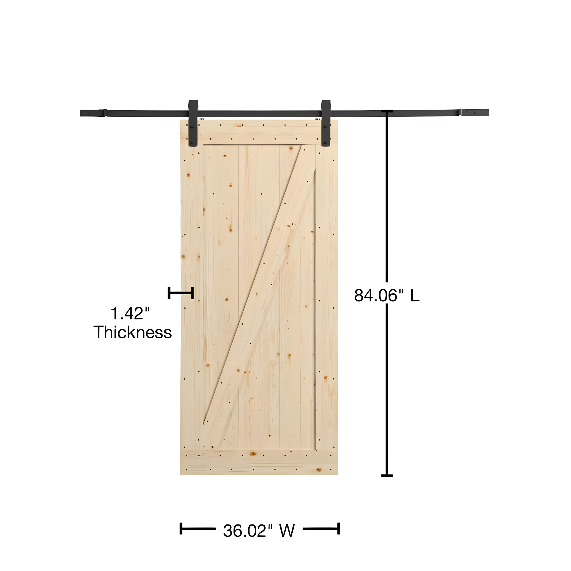 Rustic Canadian Hemlock 84" Unfinished Barn Door Kit with Black Hardware
